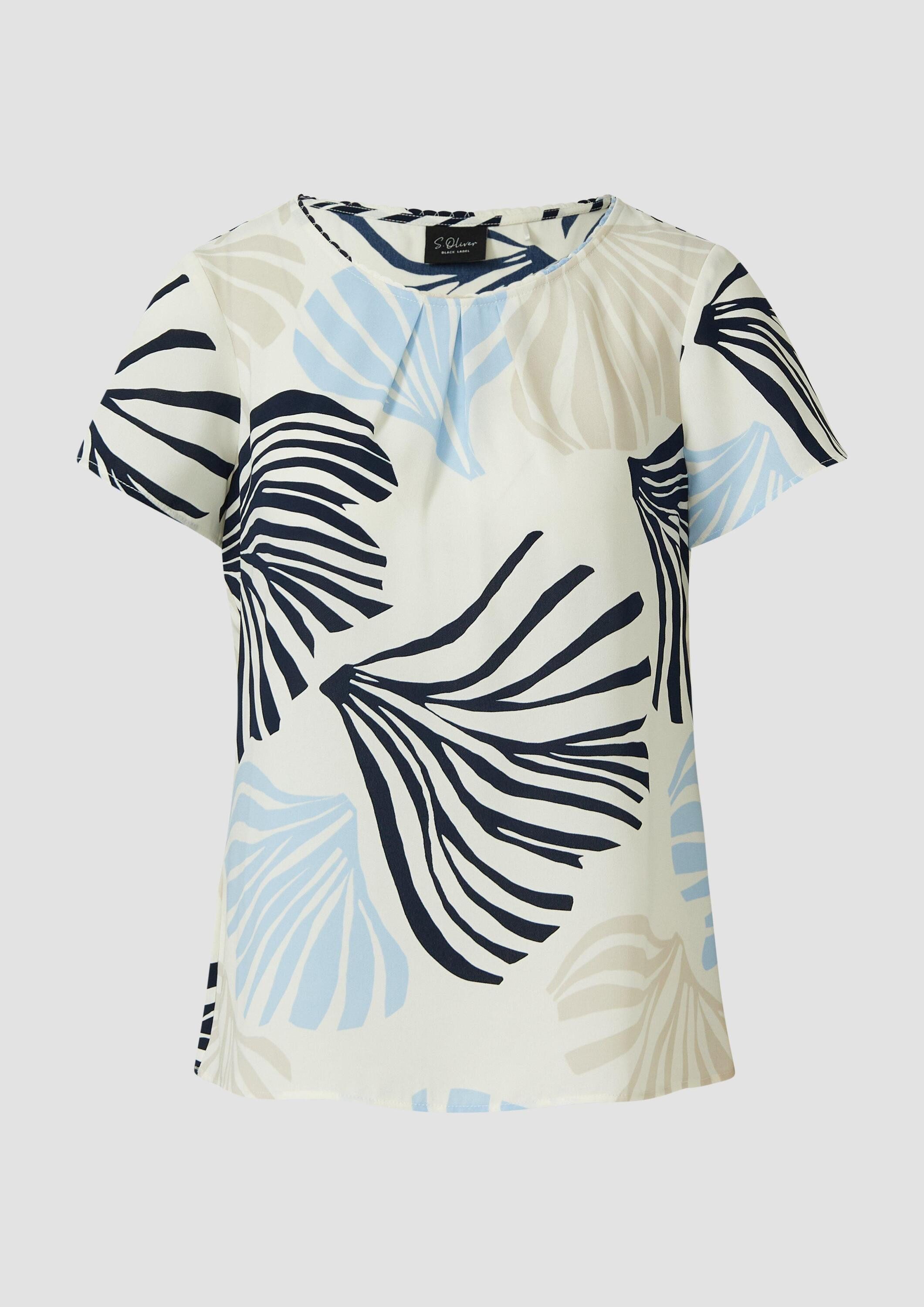 s.Oliver Kurzarmbluse Bluse Crêpe-Bluse mit All-over-Print und Schmuckkante