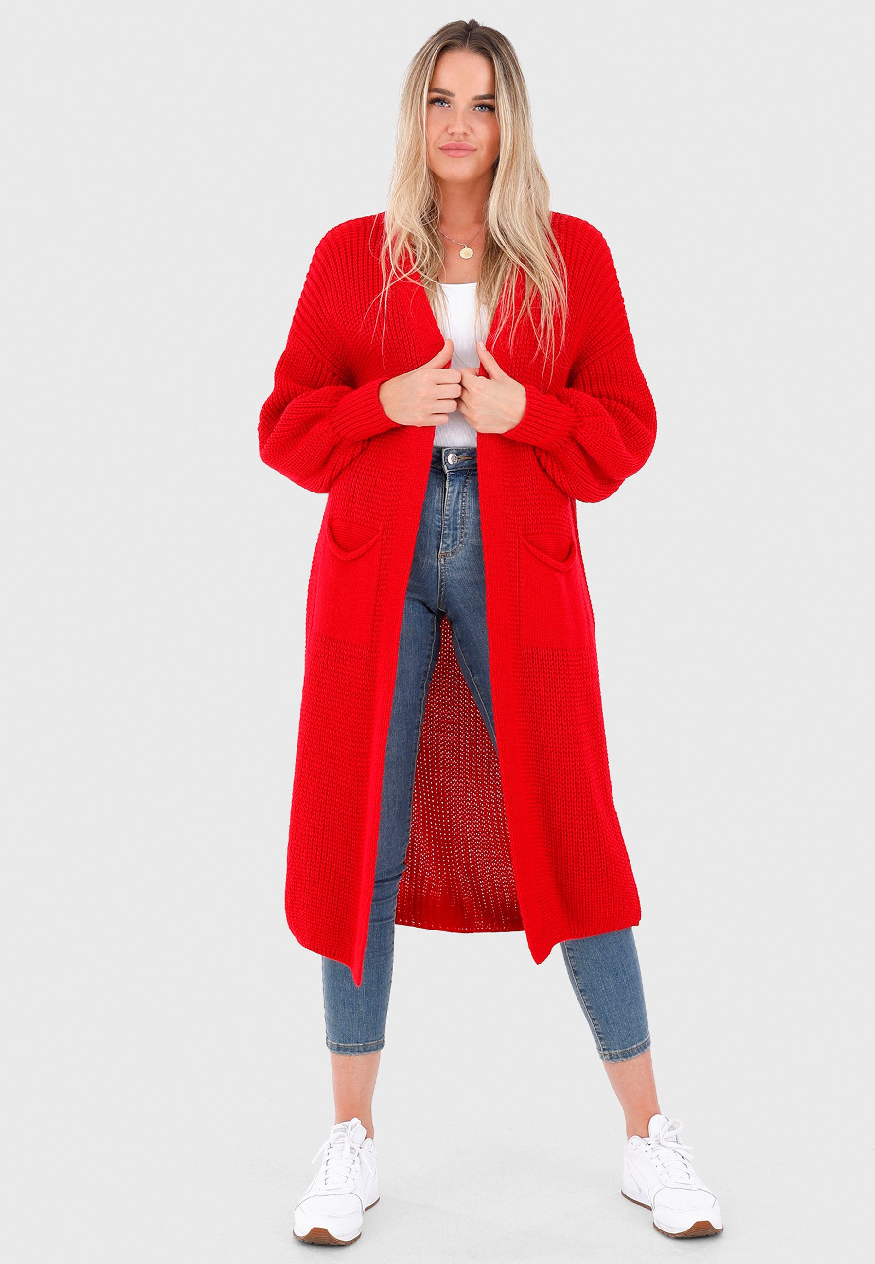 YC Fashion & Style Longstrickjacke Basic Strickjacke Cardigan Verschlusslos mit Einschubtaschen Basic