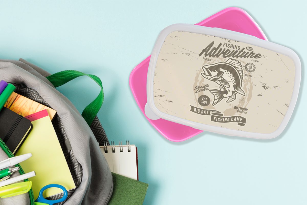 - Lunchbox - Brotbox Briefe rosa - Brotdose Snackbox, Kinder, Vintage Kunststoff, (2-tlg), für MuchoWow Zeichnung, Kunststoff Fisch Mädchen, Erwachsene,