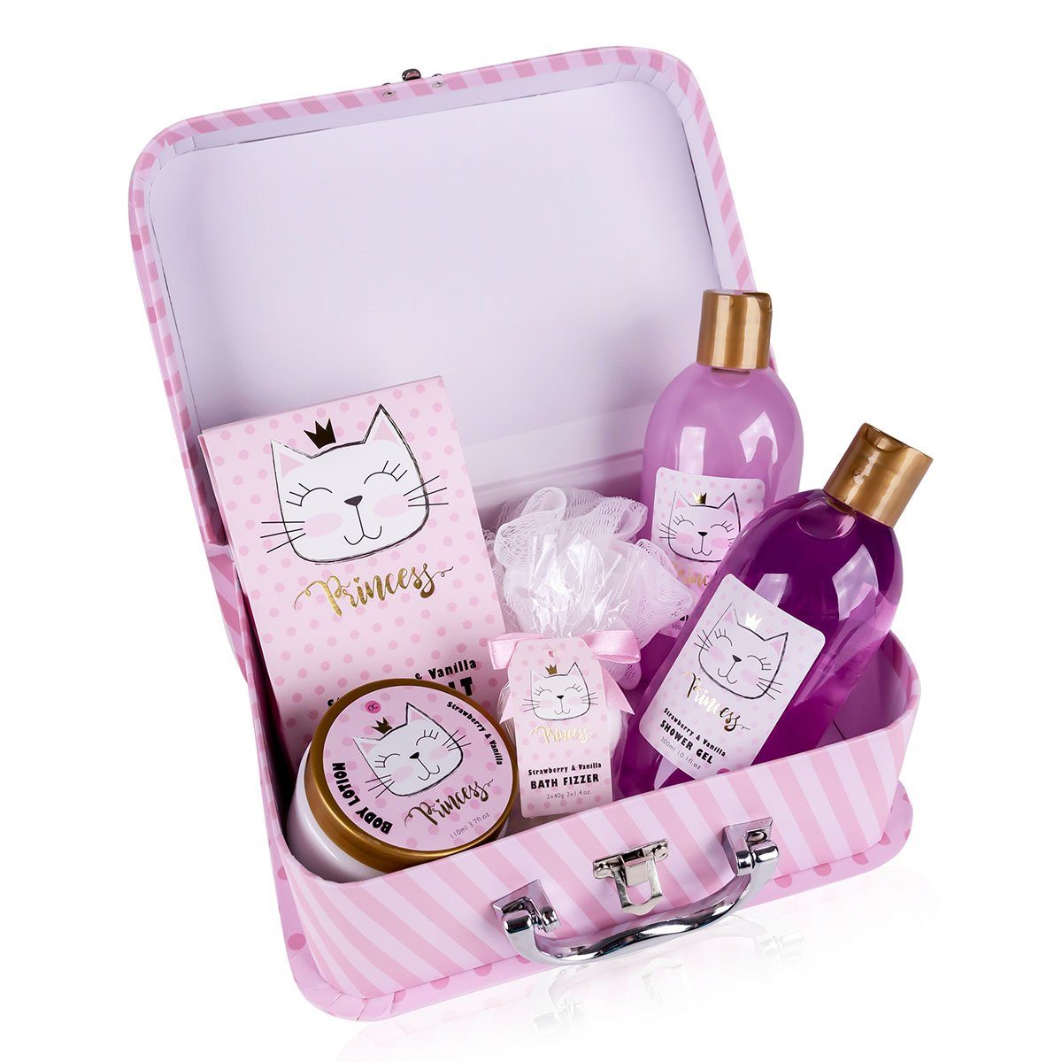 ACCENTRA Pflege-Geschenkset "Princess Kitty" Geschenkset für Kids & Teens im Katzen-Design, 7-tlg., Mit praktischem Koffer im Kätzchen-Design