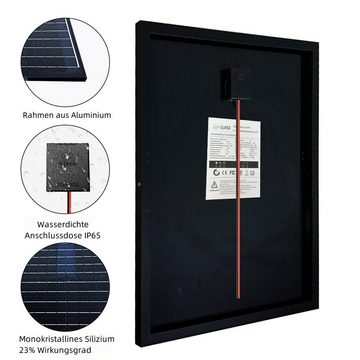 PFCTART Solarabsorber 20W Schwarz gerahmte Solarglasscheiben Monokristallines Solarpanel, Schaltkastenausgang ohne Klemme