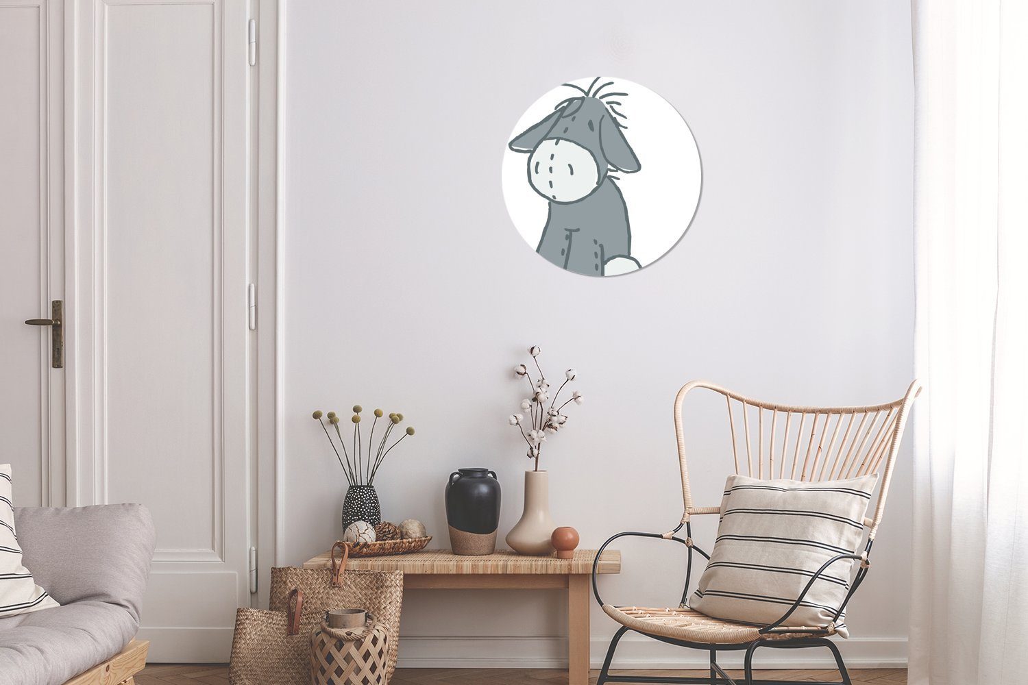 Illustration Rund, St), für Tapetenkreis eines Kinderzimmer, Wohnzimmer (1 Wandsticker Tapetenaufkleber, Eine Esels MuchoWow