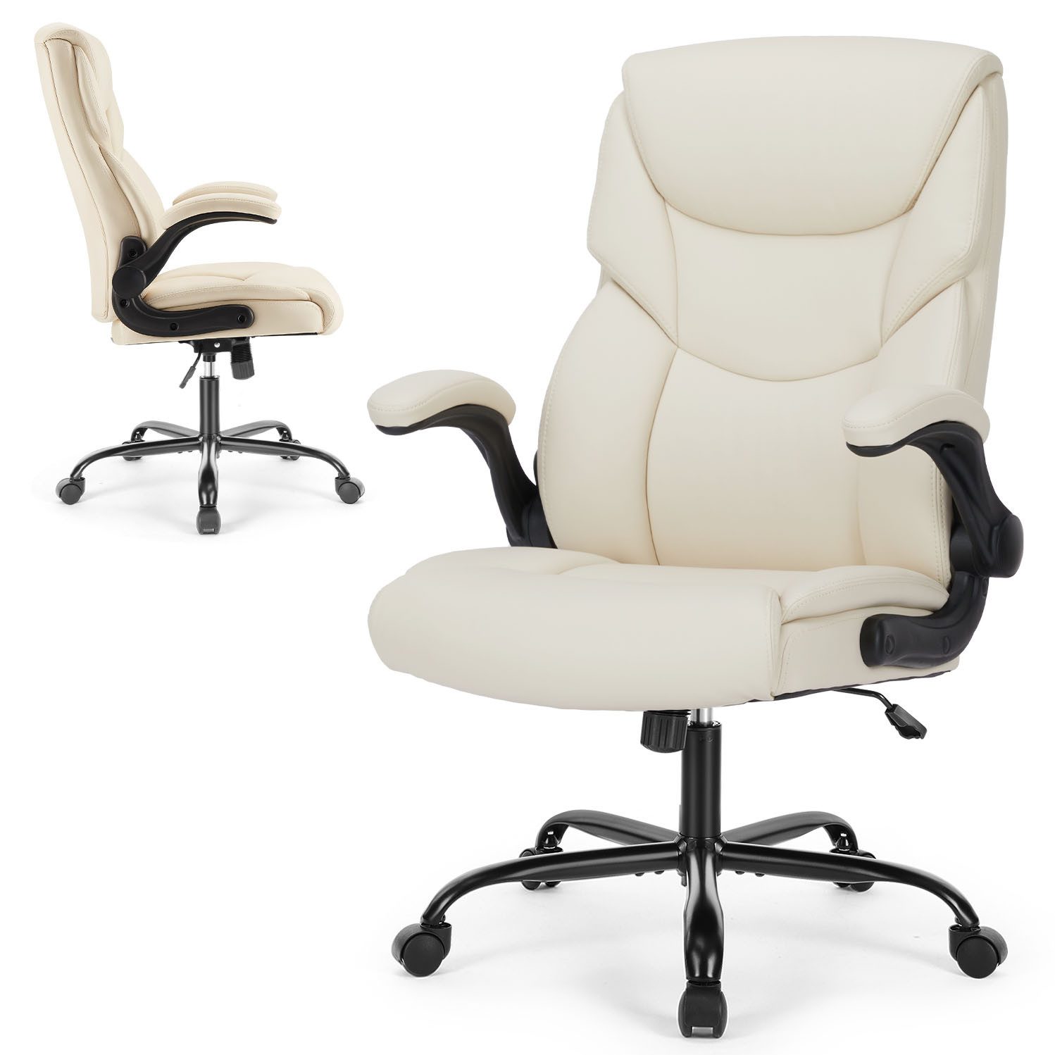 IDEASY Bürostuhl Ergonomischer Bürostuhl aus Leder, Klappbare Armlehnen, dr günstig online kaufen