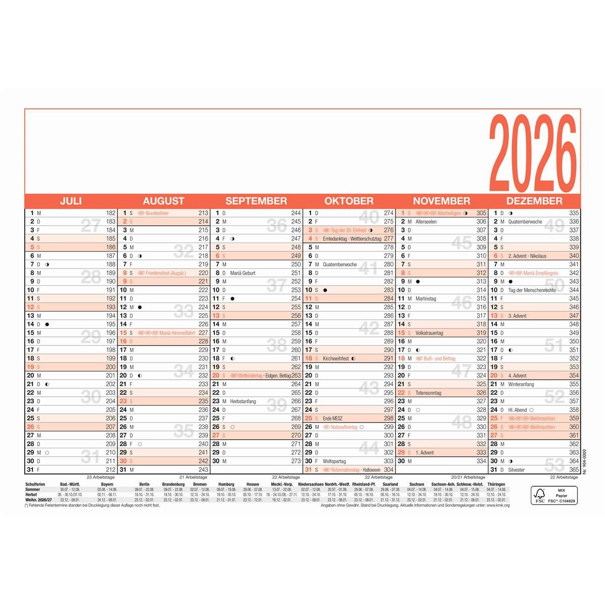 ZETTLER Schreibtischkalender Arbeitstagekalender A5