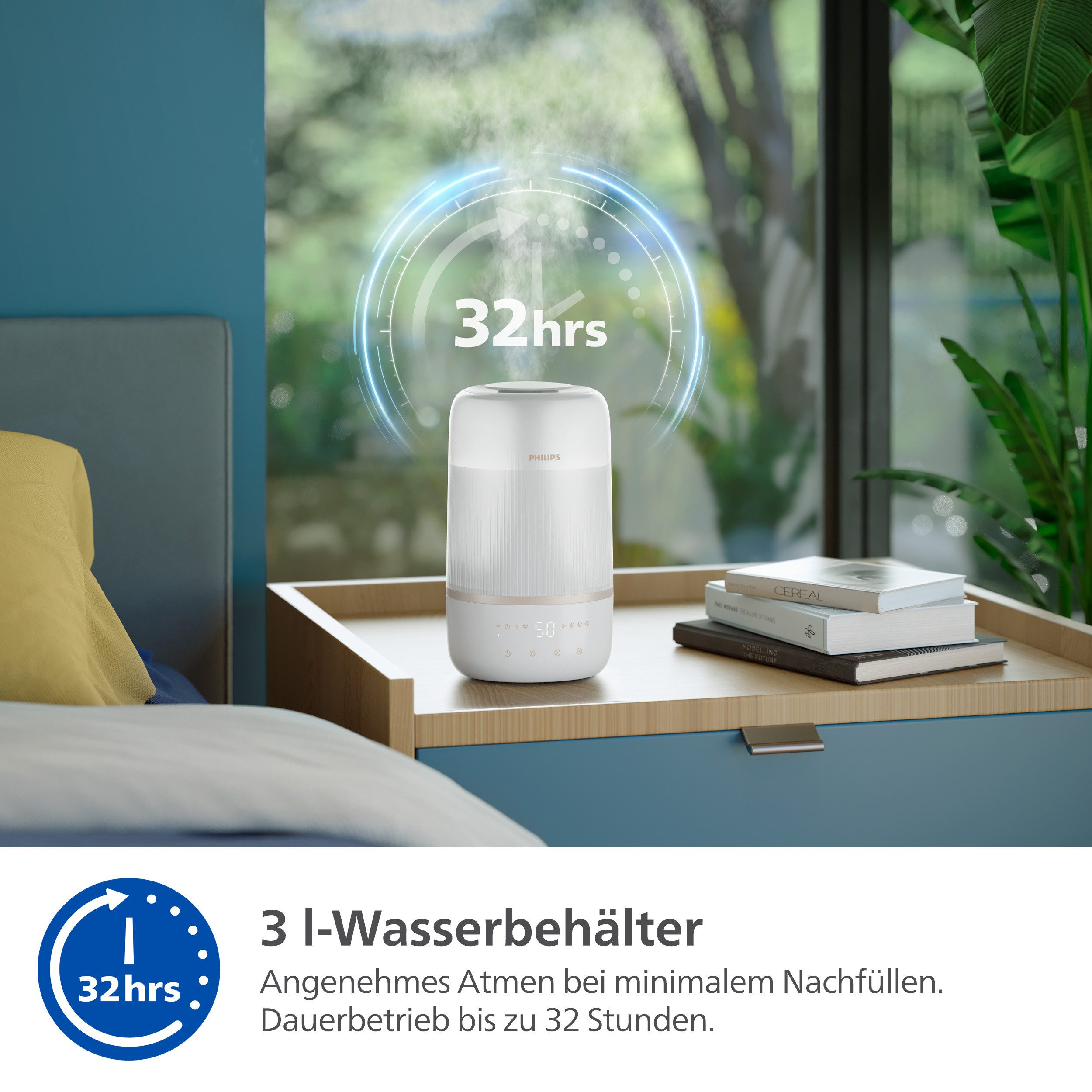 Philips Luftbefeuchter HU1510 1000 Series, ultraschall, 3 l Wassertank, für 41 m² Räume, mit Aroma-Diffusor, Stimmungslicht, App verbunden