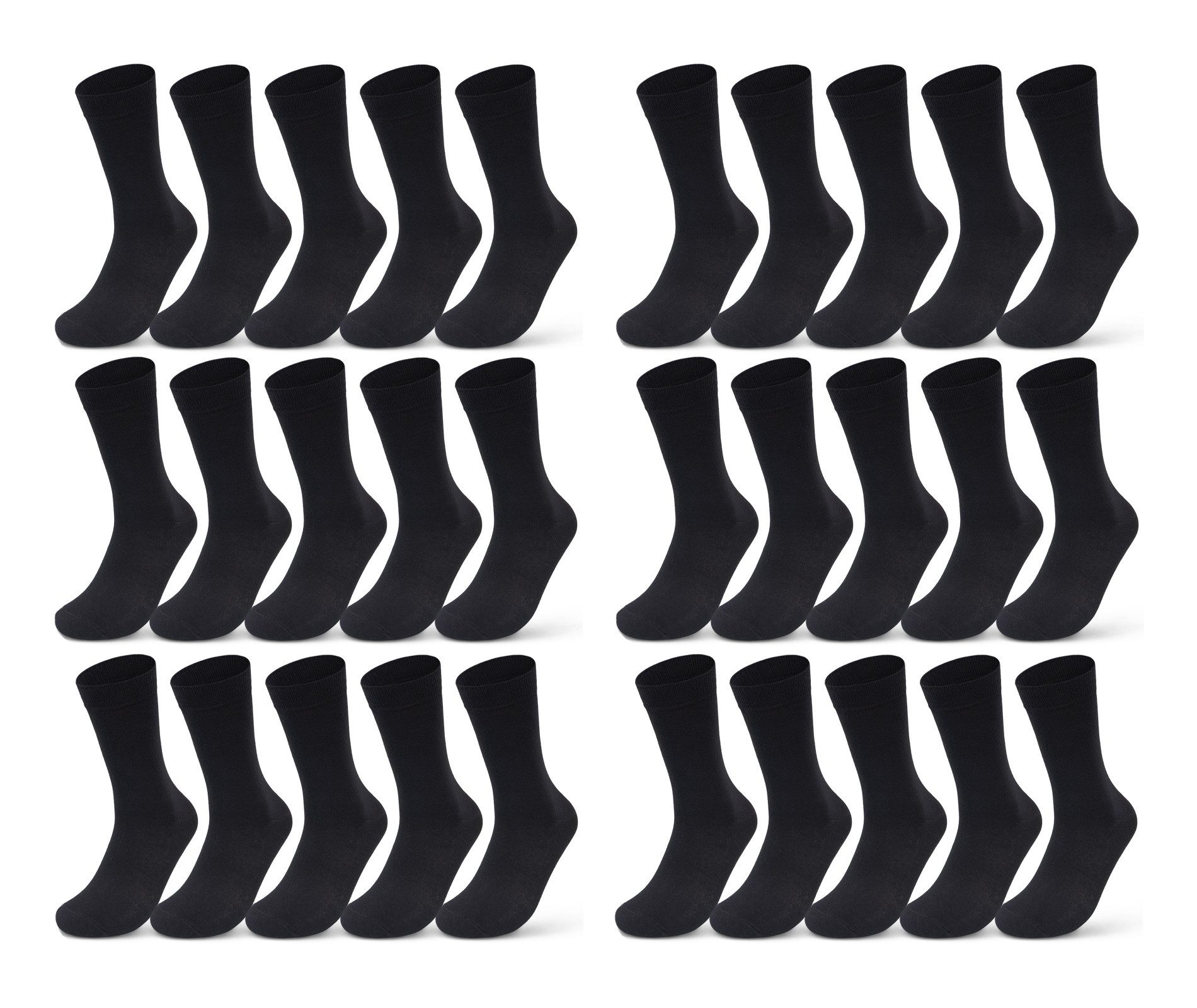 sockenkauf24 Socken 10 I 20 I 30 Paar Damen & Herren Business Socken Baumwolle (Schwarz, 30-Paar, 35-38) mit Komfortbund Strümpfe - 10700
