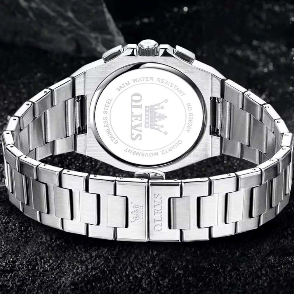 OLEVS Quarzuhr Herrenuhr Olevs Chrono Achtkant-Design Blau