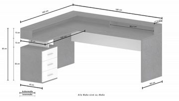 INOSIGN Eckschreibtisch NEW SELINA, im modernen ital. Design, Breite 160x180 cm