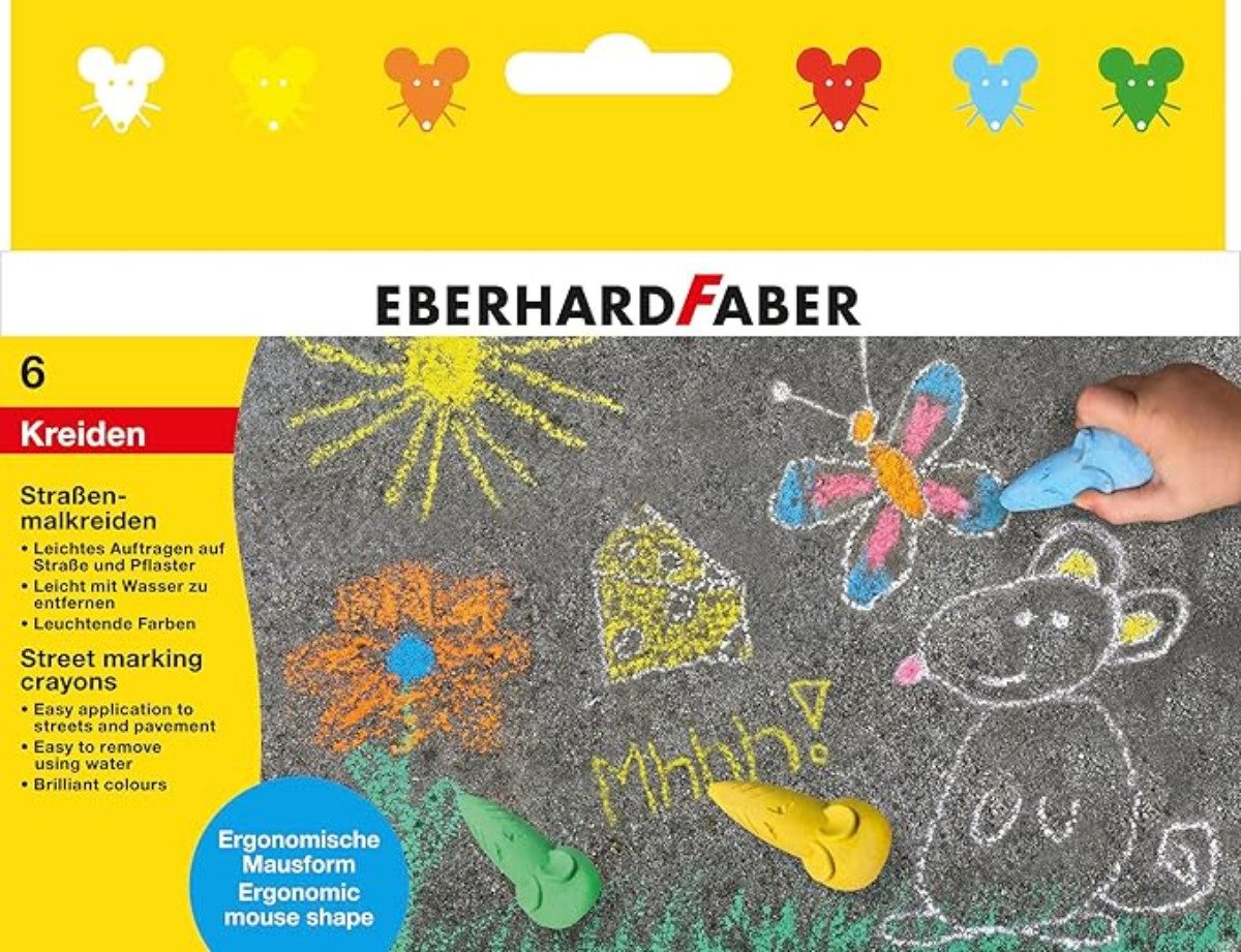 Eberhard Faber Malkreide Straßenkreide Set Maus Design - 6 Farben für Kinder ab 3 Jahren