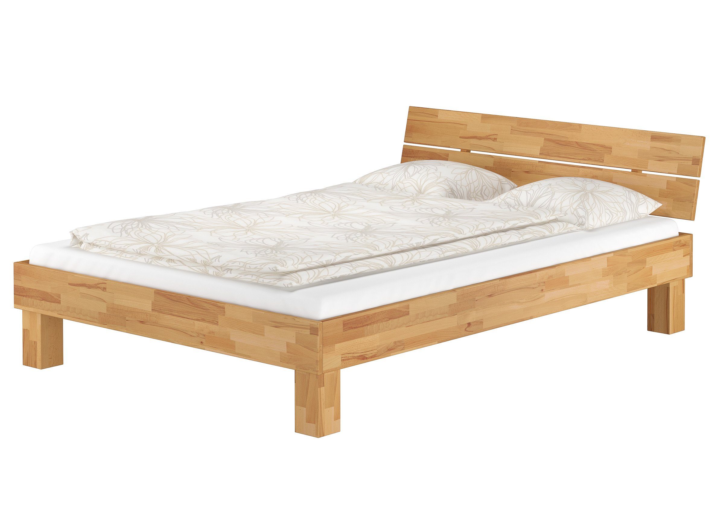 ERST-HOLZ mit Buchefarblos Buche + Matratze, Rollrost massiv 140x200 lackiert Bett Doppelbett