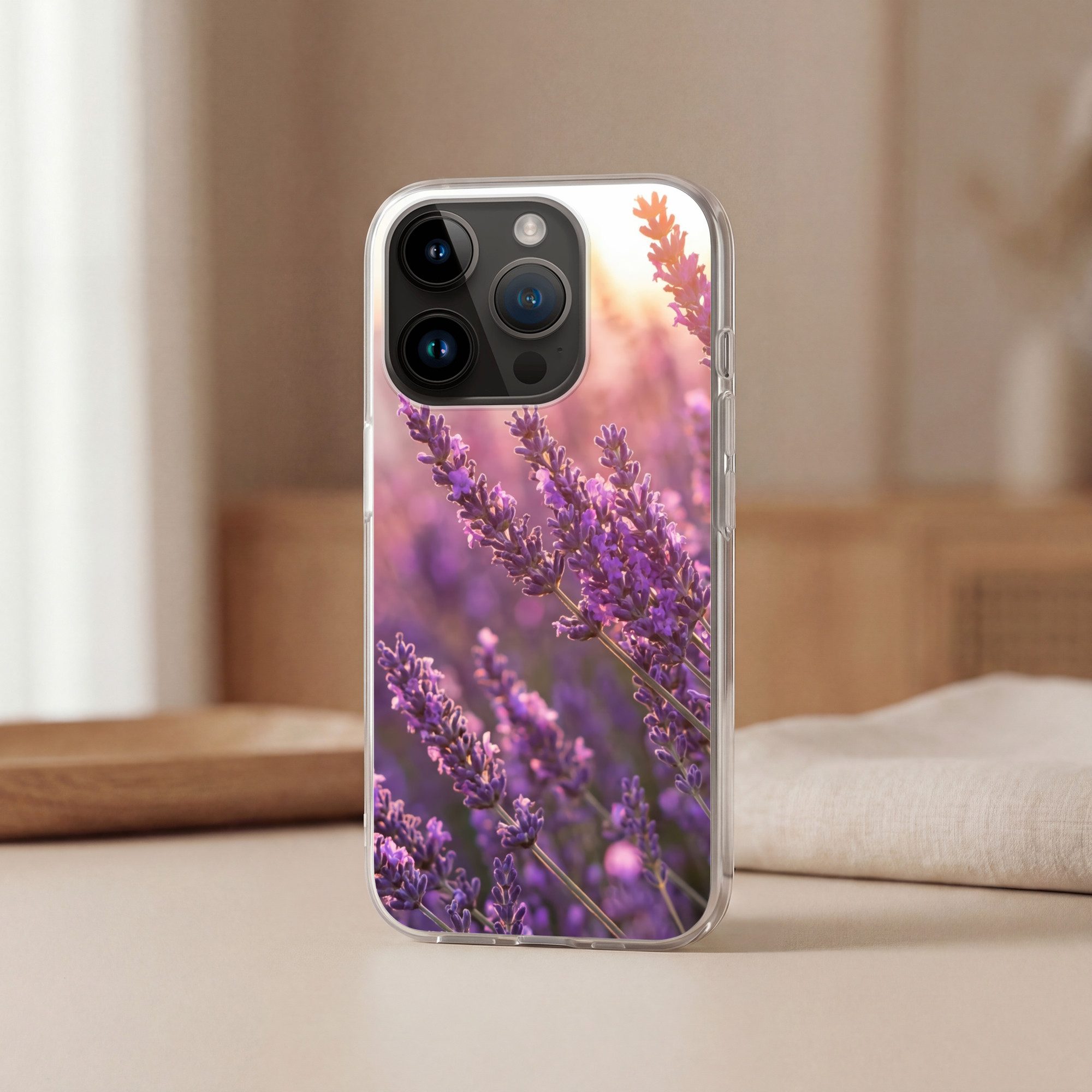 MuchoWow Handyhülle für Apple iPhone 14 Pro Lavendel - Lila - Sonnenlicht, Smartphone-Bumper, Print, Handy Schutzhülle Dünn