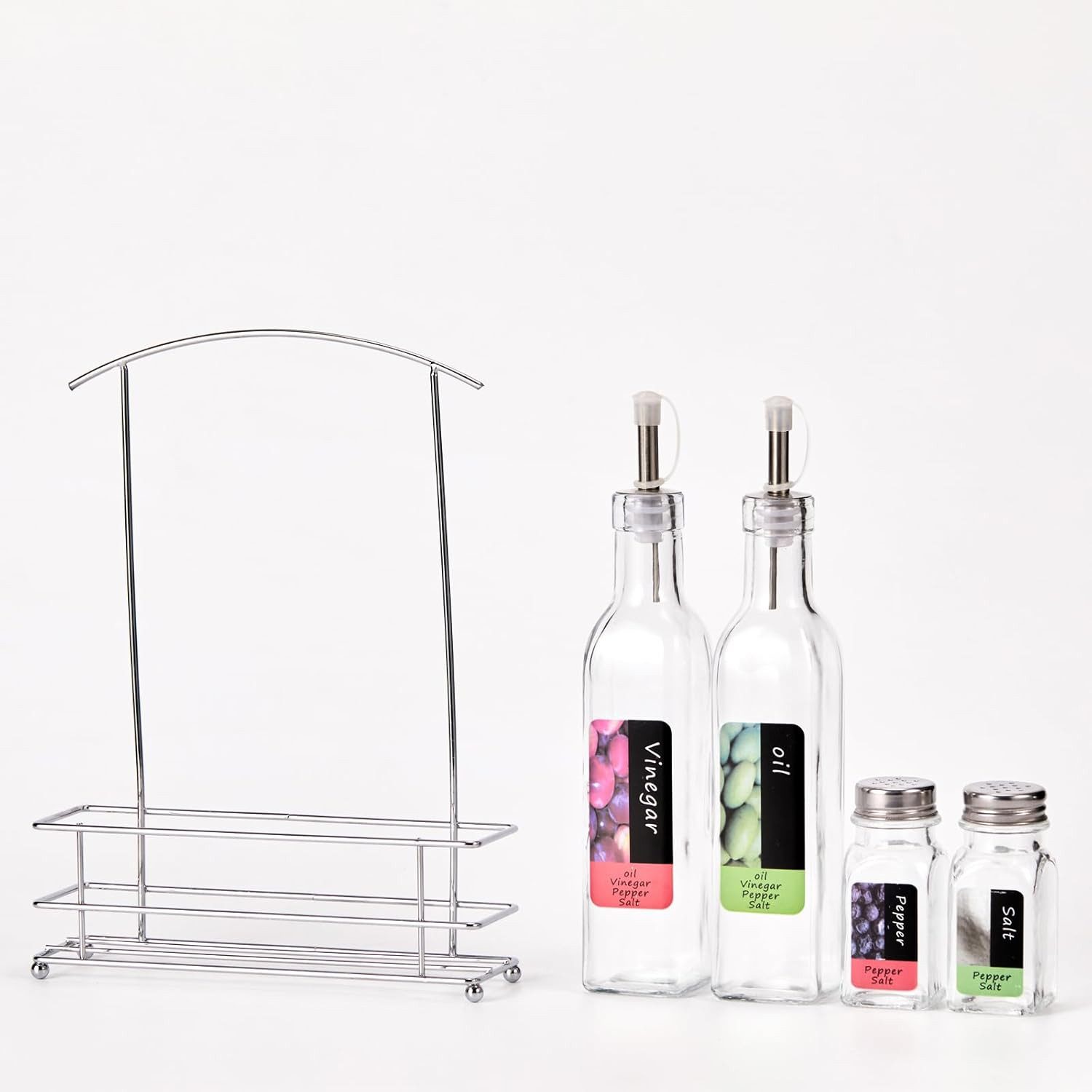 Riyashop Haushaltshobel 5-Teiliges Menagenset Salz Pfeffer Streuer Essig Öl Spender Küche
