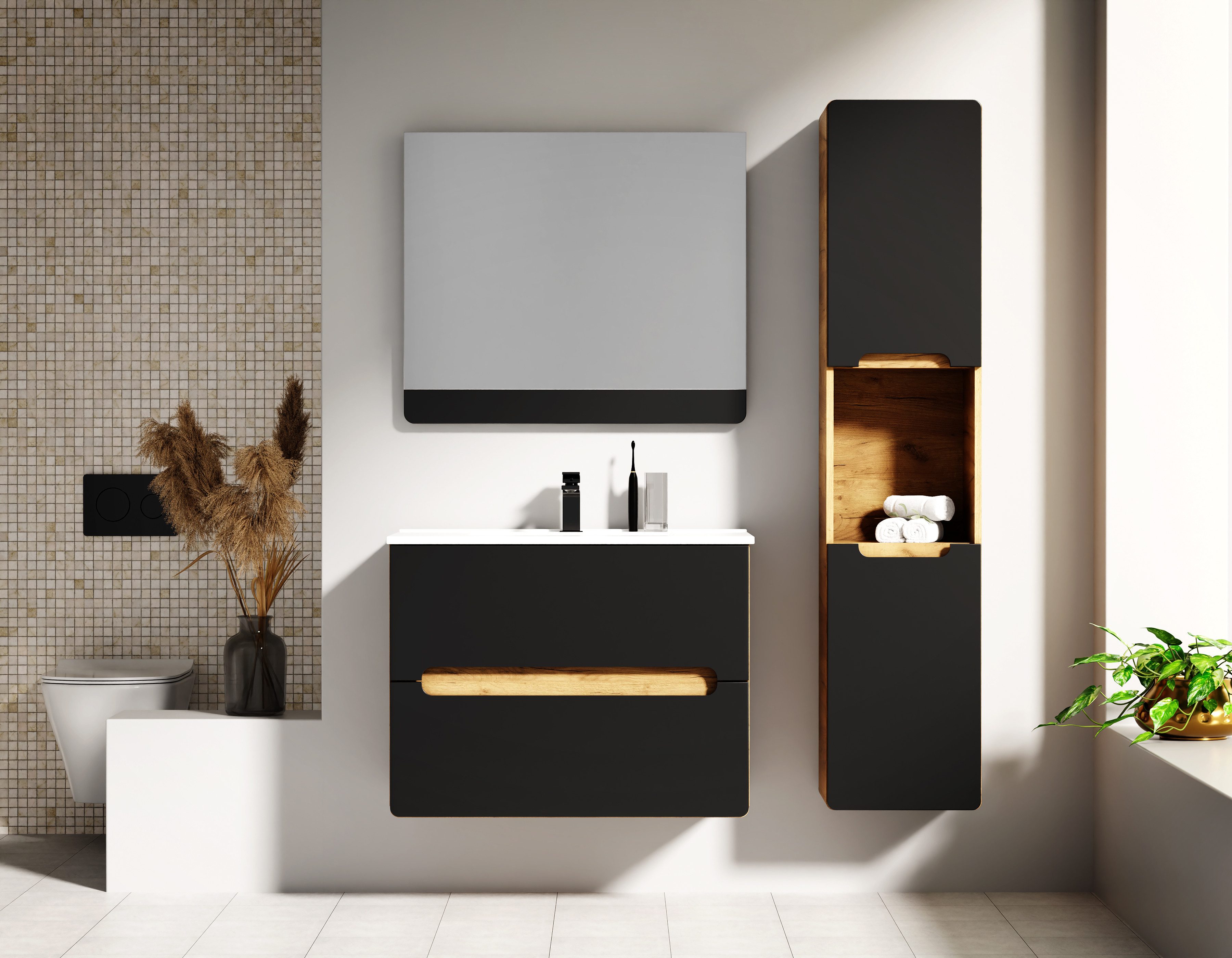 welltime Hängeschrank Lupo, 2 Einlegeböden und 1 offenes Fach, Soft-Close in zwei Farben erhältlich, Badmöbel, passend zur Serie