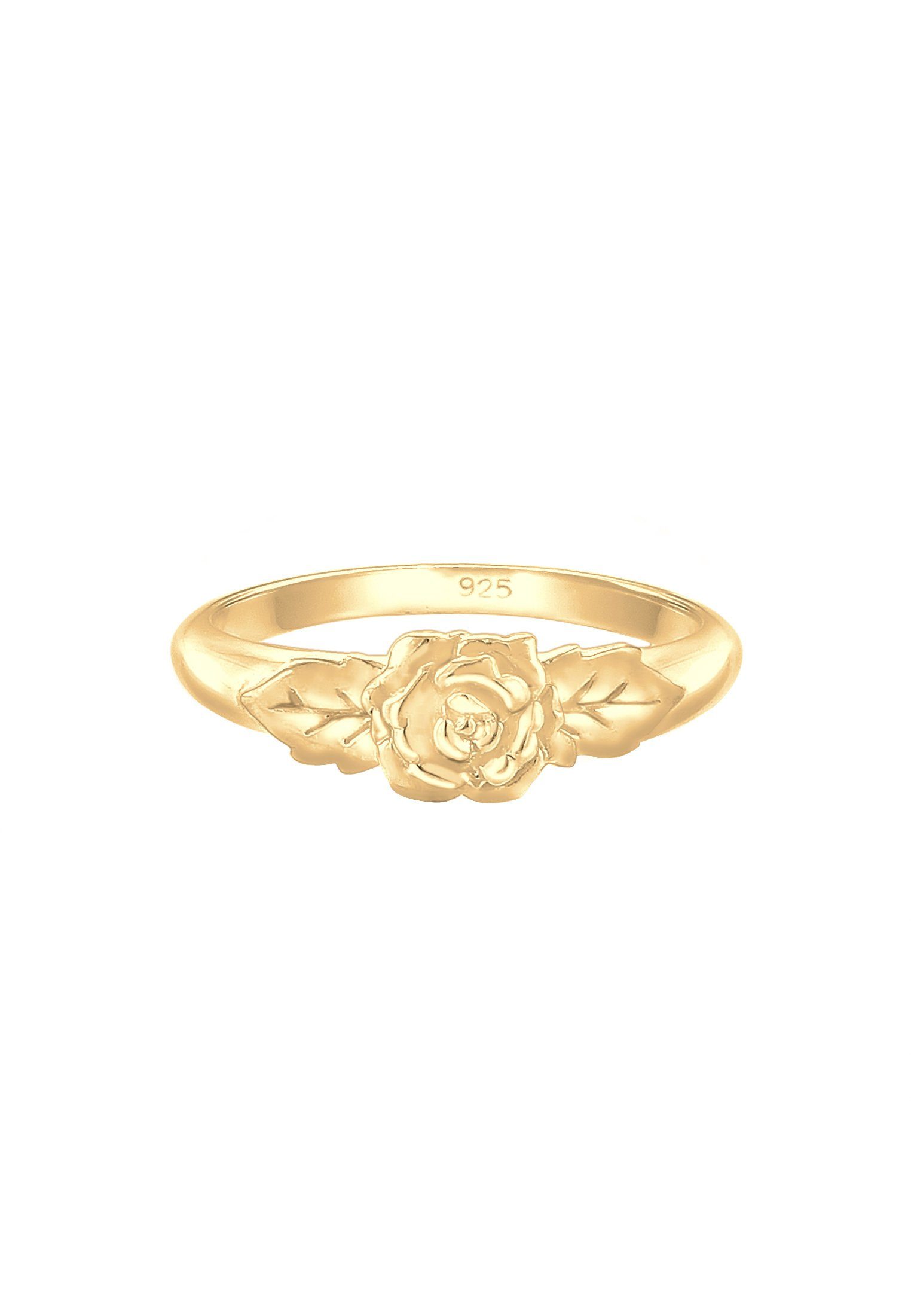 925 Silber Look Fingerring Vintage Elli Trend Rosenblüte Gold Blume