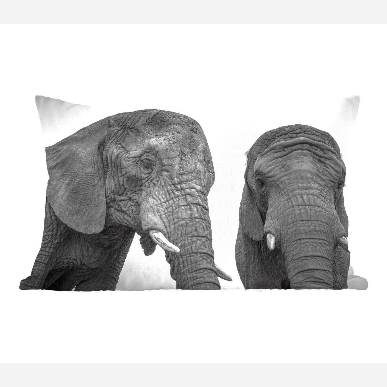 MuchoWow Dekokissen Neugierige Elefanten in Schwarz und Weiß, Wohzimmer Dekoration, Zierkissen, Dekokissen mit Füllung, Schlafzimmer