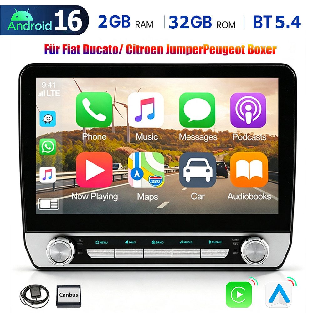 ESSGOO 64/128GB Carplay Android 15/16 Für Fiat Ducato 2006-2023 Autoradio GPS Autoradio (Bluetooth, WIFI)