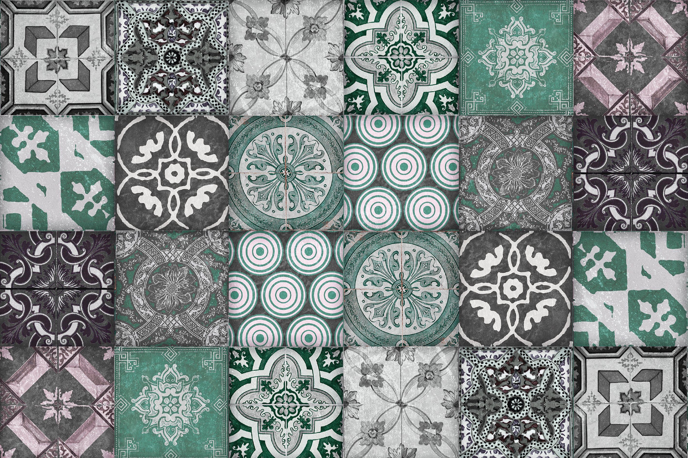 queence Küchenrückwand Kachelmuster - Spritzschutz Wandschutz für Herd & Spüle - Alu-Dibond, (1-tlg), 60x40x0,3 cm - Hitzebeständig - Herdspritzschutz - Fliesenschutz