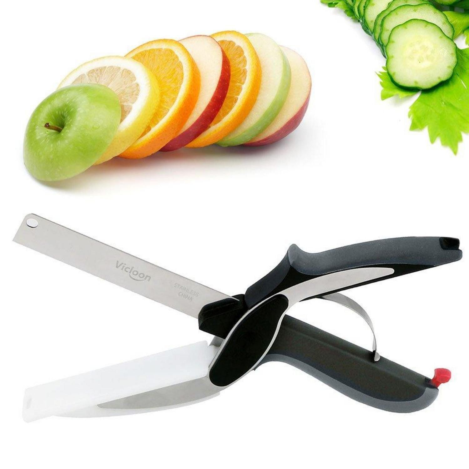 LuxusKollektion Haushaltsschere Gemüseschere 2-in-1 Clever Cutter mit Brett