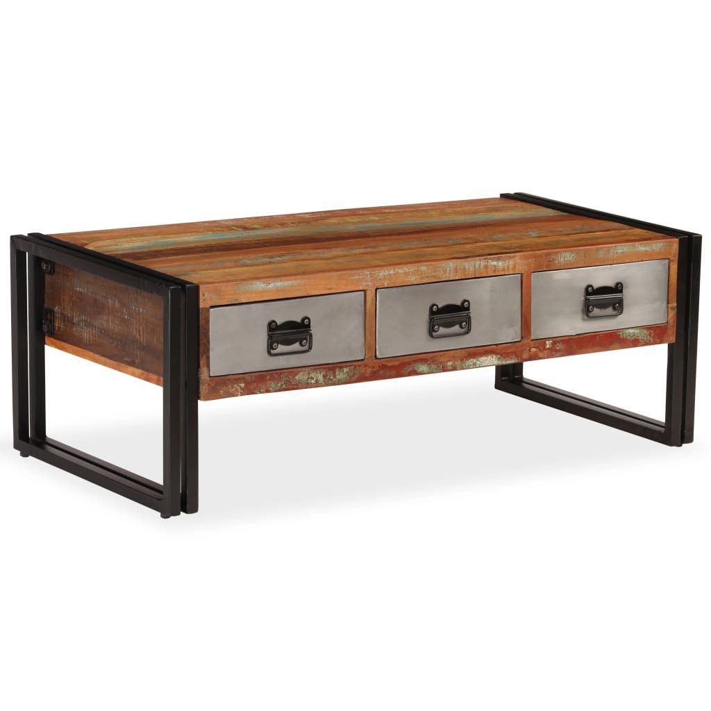Couchtisch Couchtisch mit 3 Schubladen Altholz Massiv 100x50x35 cm