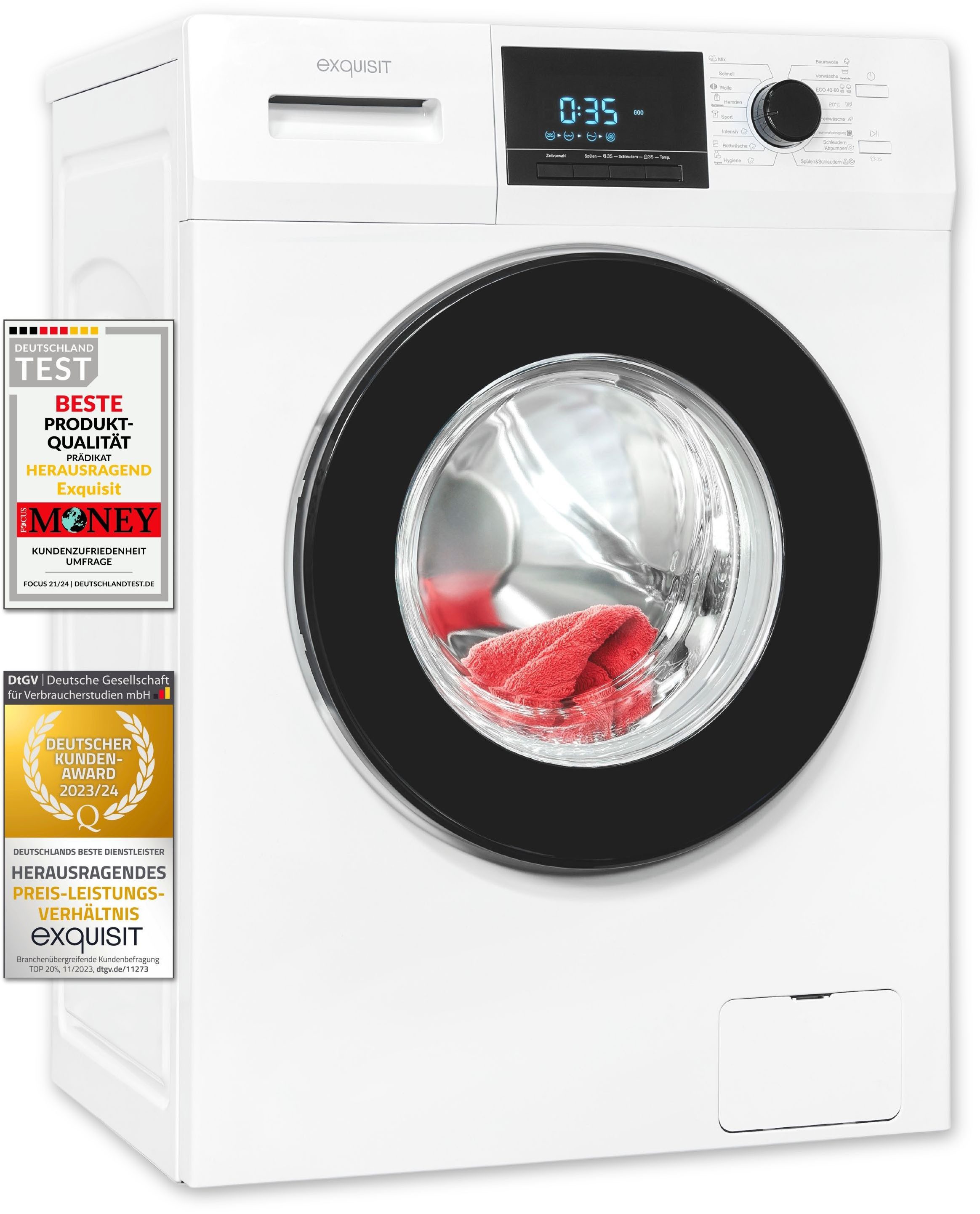 exquisit Waschmaschine WA9214-340A, 9 kg, 1400 U/min, AquaStop-Vollwasserschutz, Trommelreinigung für sauberen Innenraum
