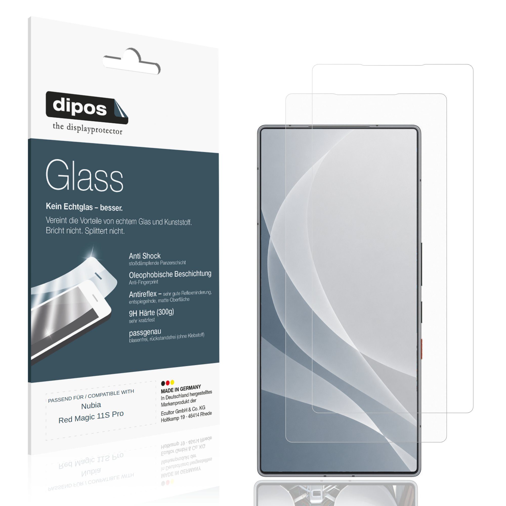dipos Displayschutzfolie Schutzfolie für Nubia Red Magic 11S Pro, 2 Stück, Displayschutz Schutz Folie Made in Germany
