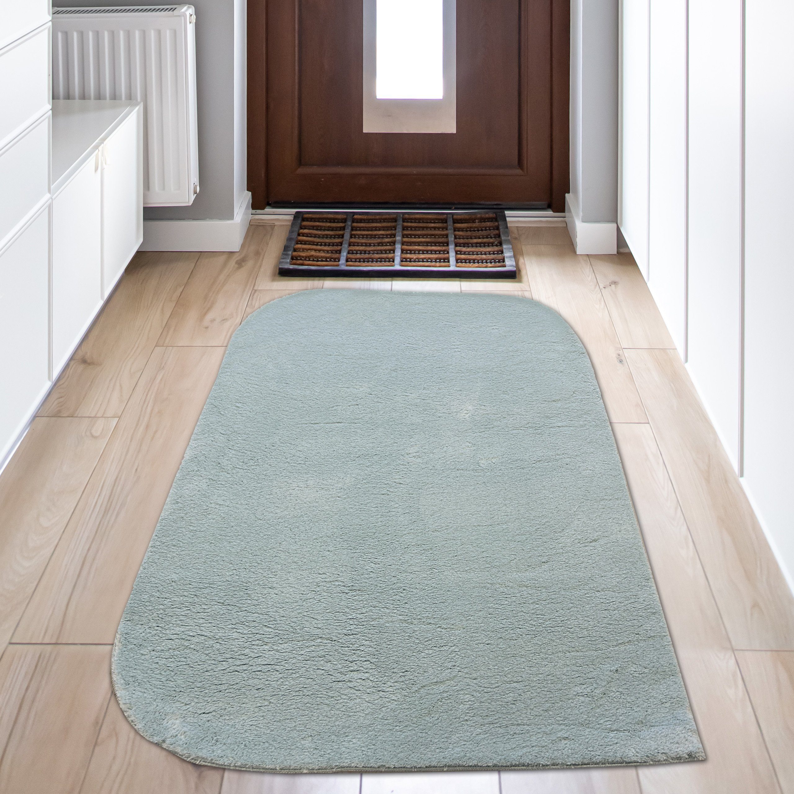 Hochflor-Teppich Schlafzimmerteppich Waschbar Teppich-Traum, – Höhe: rechteckig, blau, in 16 – Ecken mm runde