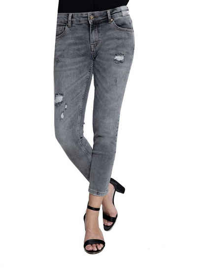Zhrill 7/8-Jeans Jeans ANITA Grey Damen Momjeans 7/8 Cropped 5 Pocket Vintage Slim Fit Anita