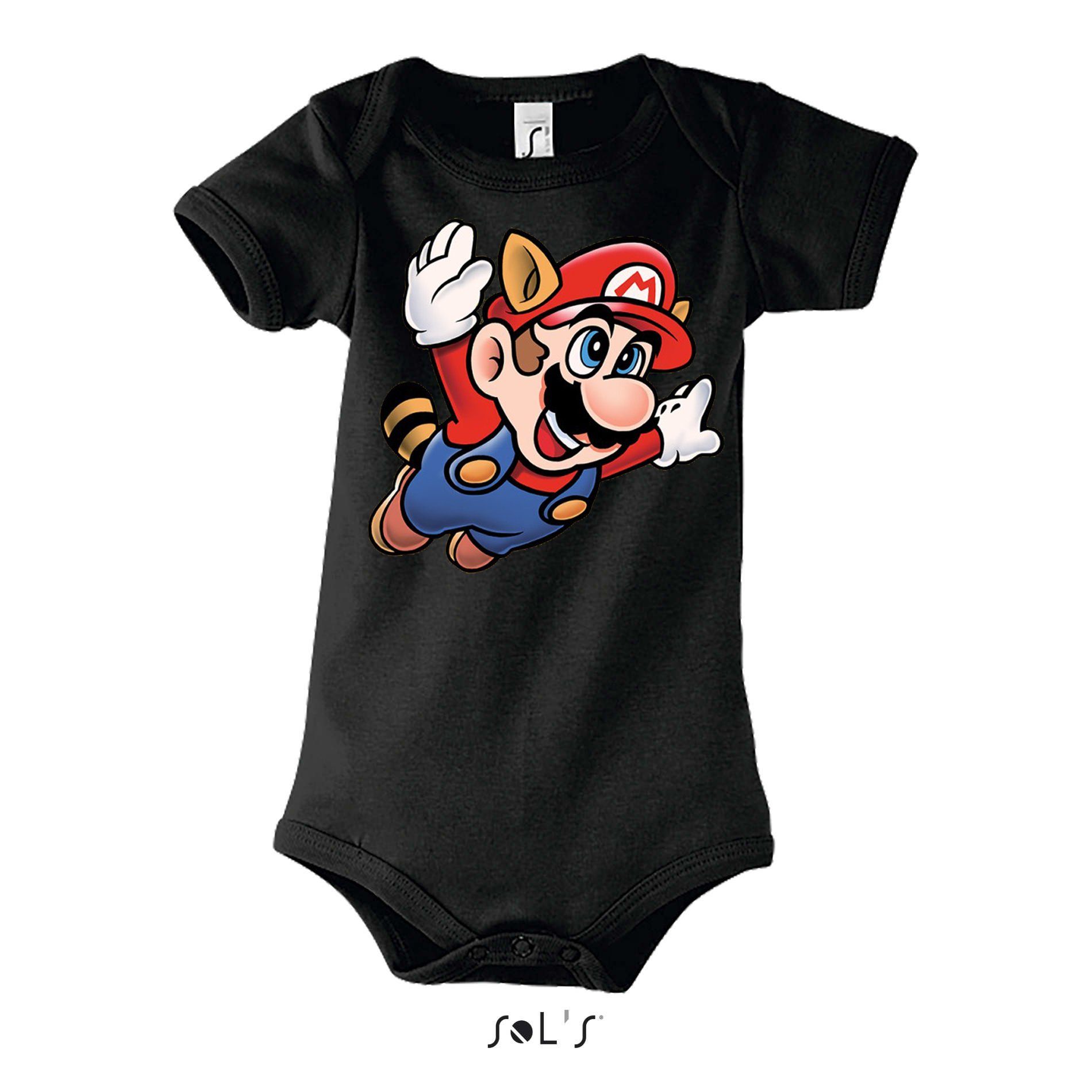 Blondie & Brownie Strampler Kinder Baby Super Mario 3 Fligh Nintendo Gamer Nerd Konsole Schwarz