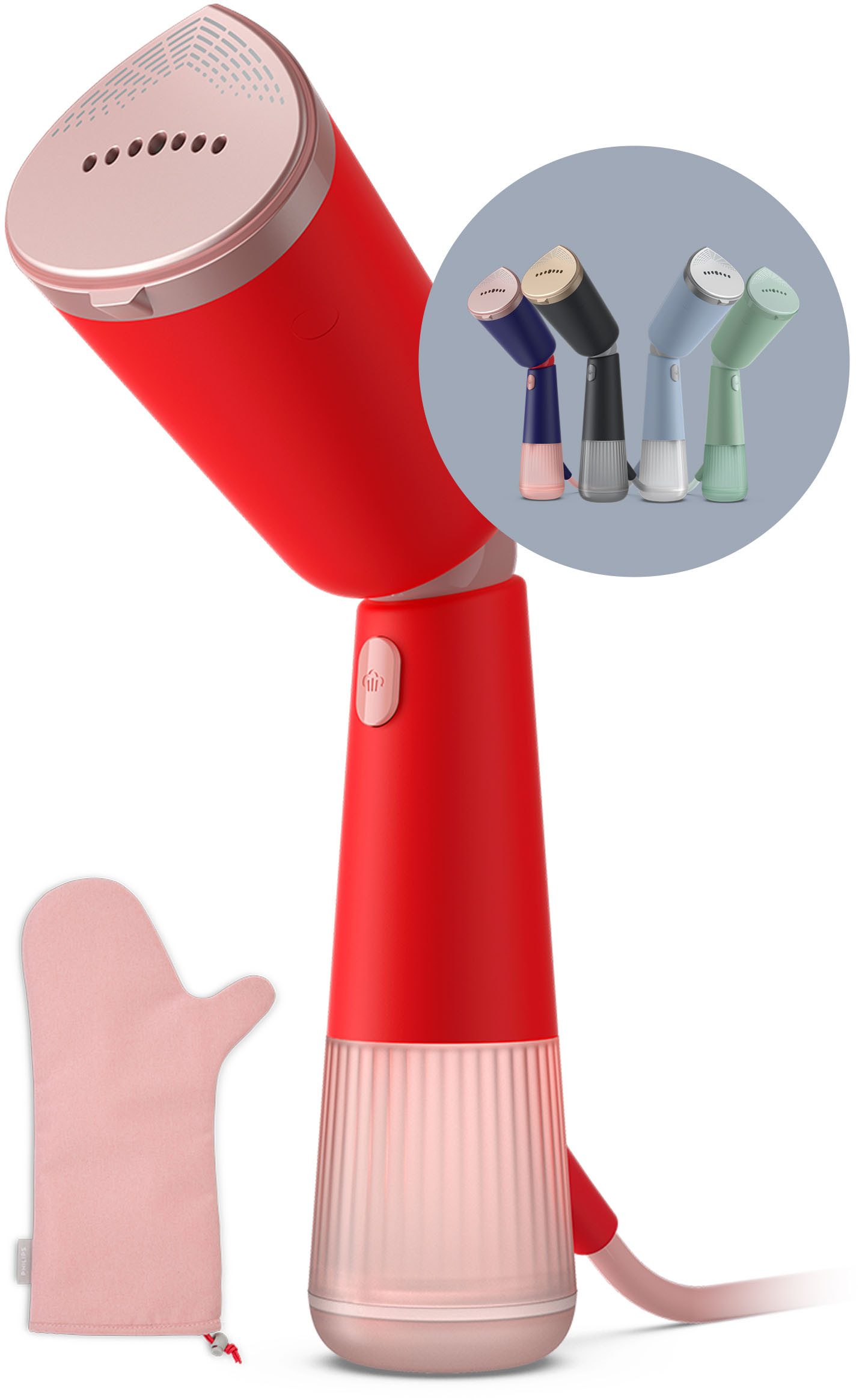 Philips Dampfbürste STH5020 "Styler", 120 ml abnehmbarer Wassertank, Metallplatte, 1400 W, Steamer im schlanken Design, 2-in-1 Handschuh und Tasche inkl.