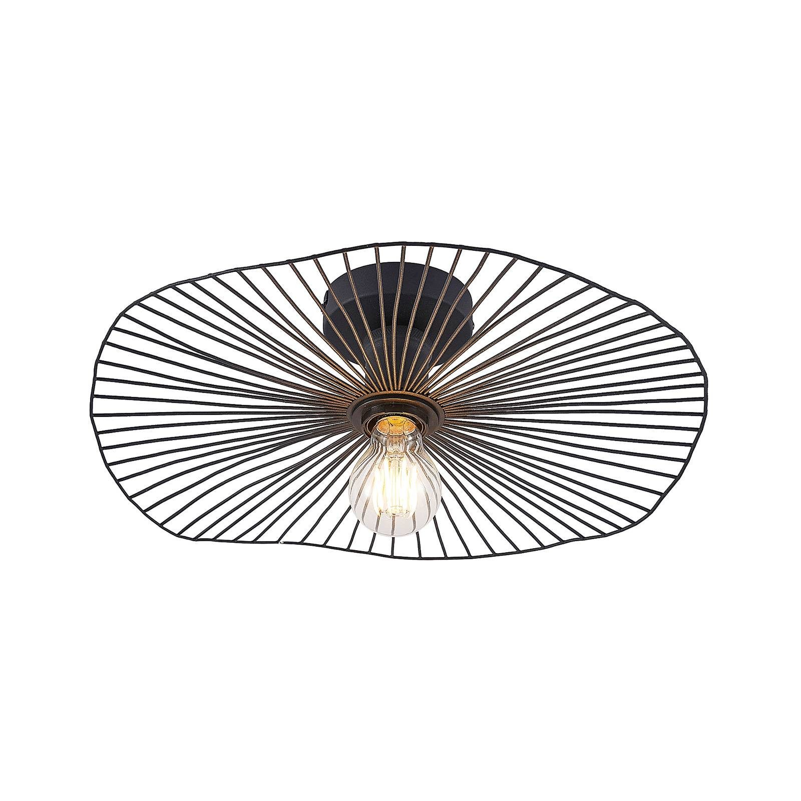 Lindby Deckenleuchte Ruota, dimmbar, Leuchtmittel nicht inklusive, Vintage, Eisen, Schwarz matt, 1 flammig, E27, Deckenleuchte, Lampe