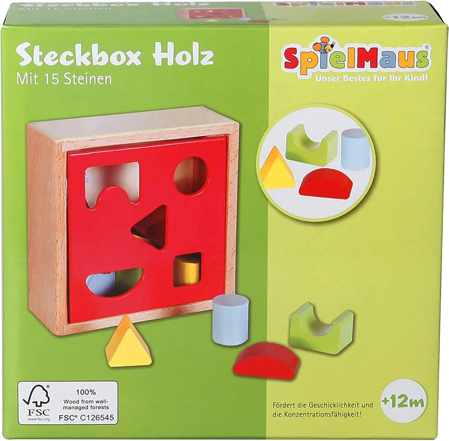 100 Steckbox, (6-tlg) COMPANY® Steckspielzeug Spielmaus aus Holz FSC-Holz, TOY THE % 6-tlg.