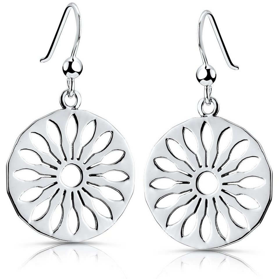Materia Paar Ohrhänger Silber Blume / Mandala SO-398, 925 Sterling Silber