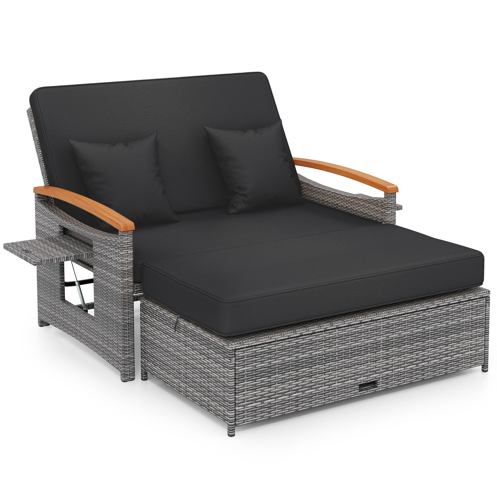 KOMFOTTEU Loungebett Gartensofa Gartenlounge, mit Liegefunktion, Stauraum, aus Rattan