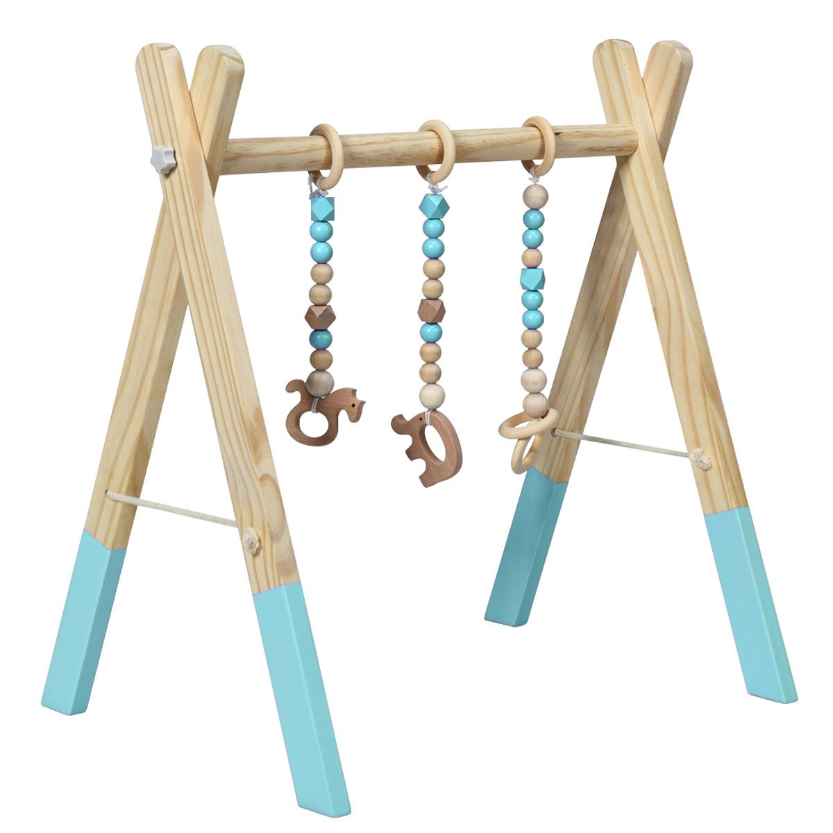 COSTWAY Baby Gym Spielbogen, mit 3 Kinderspielzeugen, klappbar, aus Holz