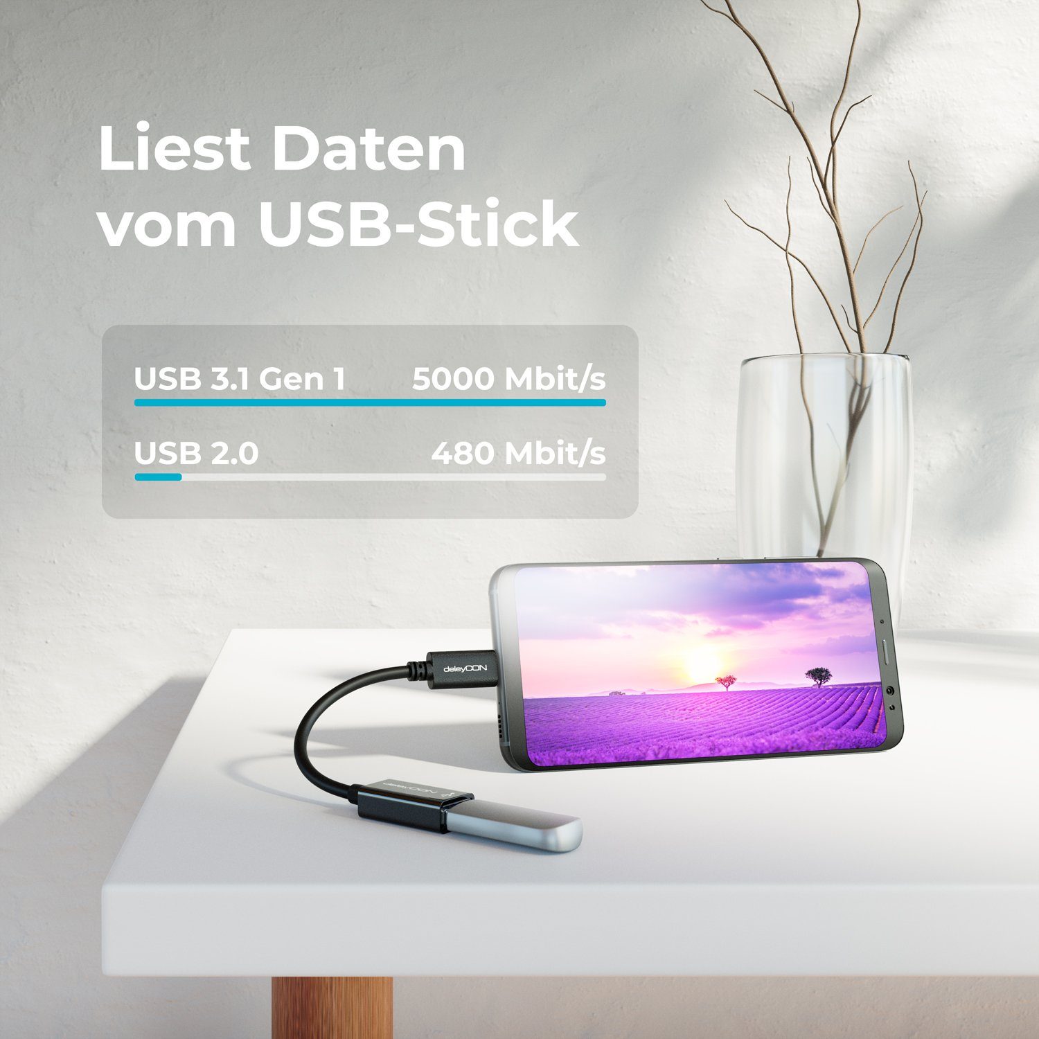 deleyCON deleyCON USB-C auf USB-A OTG Adapter Kabel USB3.0 5Gbit/s C-Stecker Smartphone-Adapter