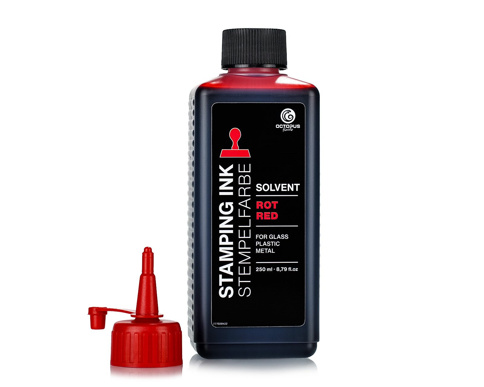 OCTOPUS Fluids Lenizett Solvent Stempelfarbe für glatte Untergründe, rot Stempelkissen (1-tlg., wasserfest)
