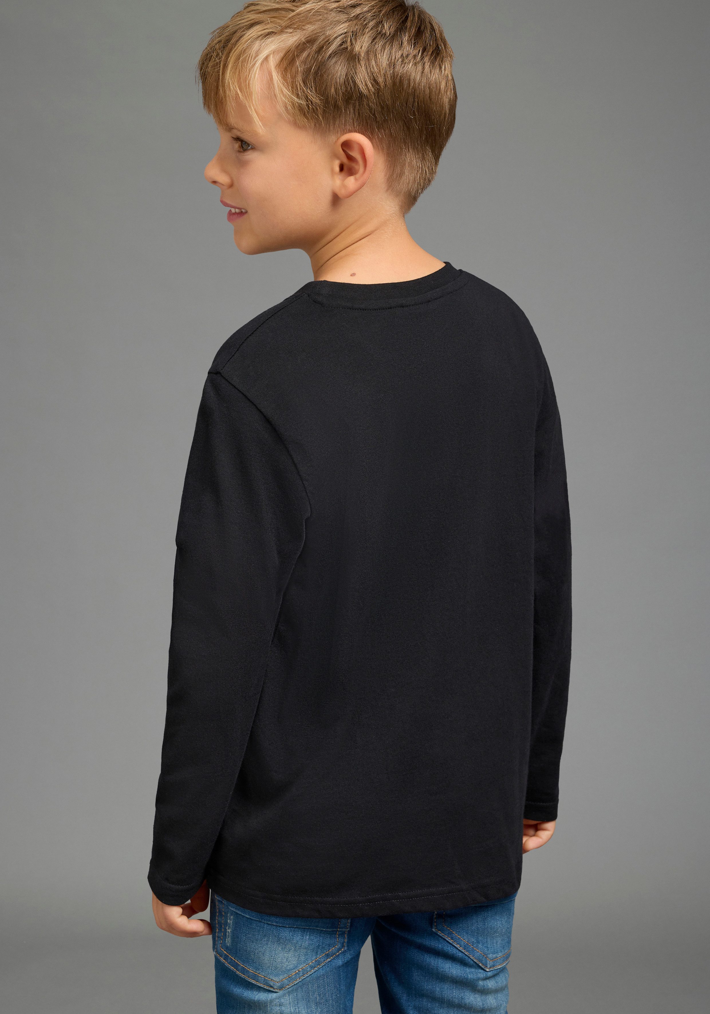 KIDSWORLD Langarmshirt STITCH Shirt für Jungen, Disney modischer Stil, Basic-Passform, mit Rundhalsausschnitt