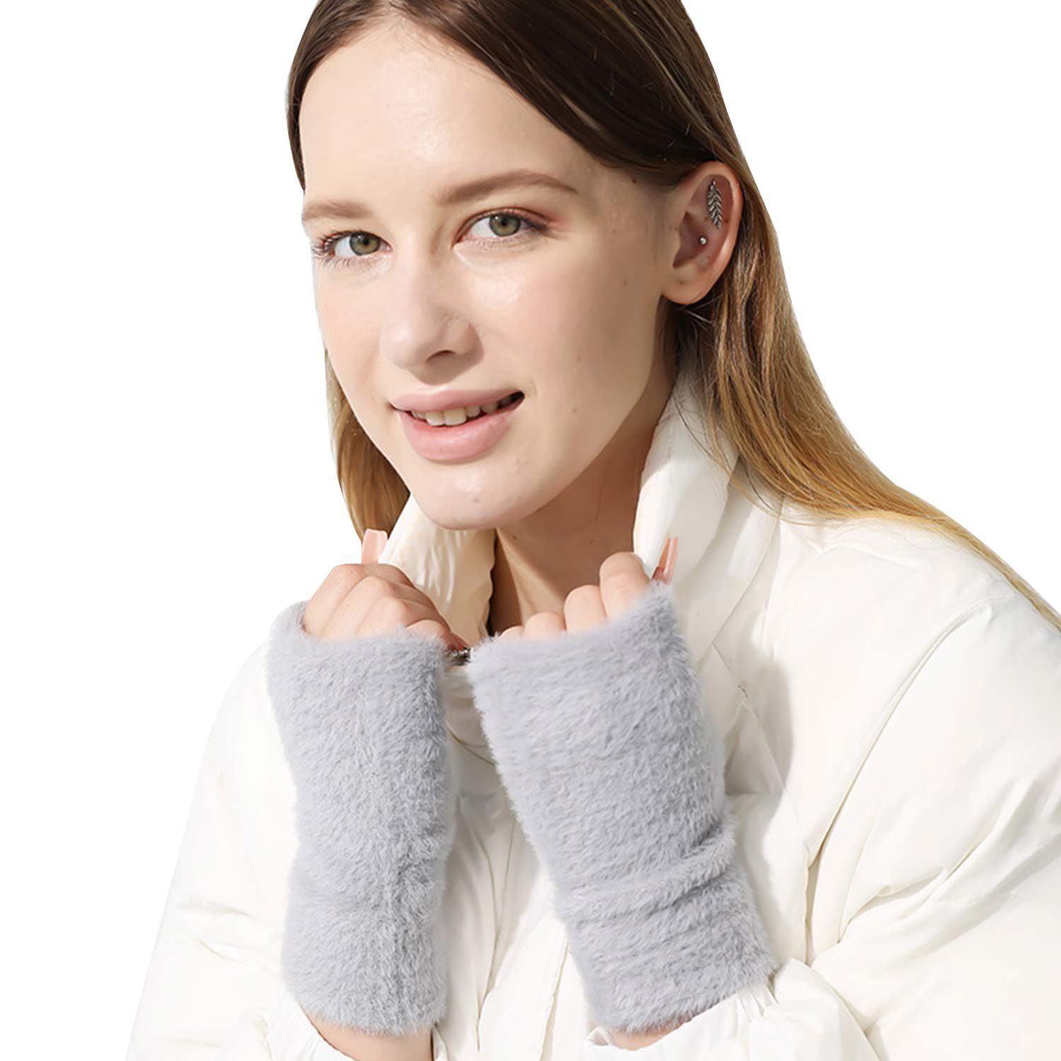 Fingerlose halten Strickhandschuhe MAGICSHE Grau Verdicken Strickhandschuhe Plüsch warm Sehr