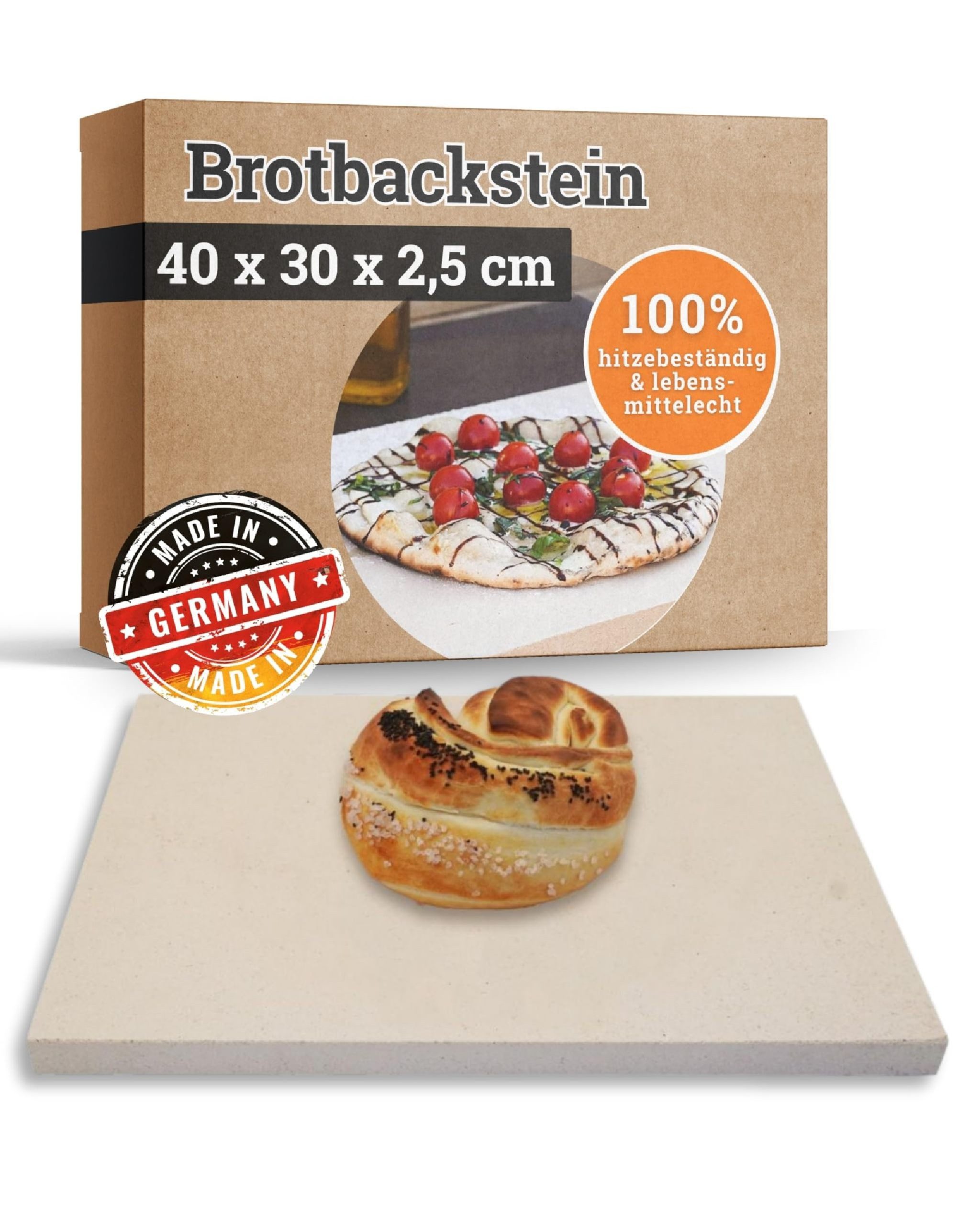 Feuerfest 123 GmbH Backstein Brotbackstein 40 x 30 x 2,5 cm Schamotte, (Brote wie vom Bäcker für zu Hause), Brotstein Lebensmittelecht Schamottstein