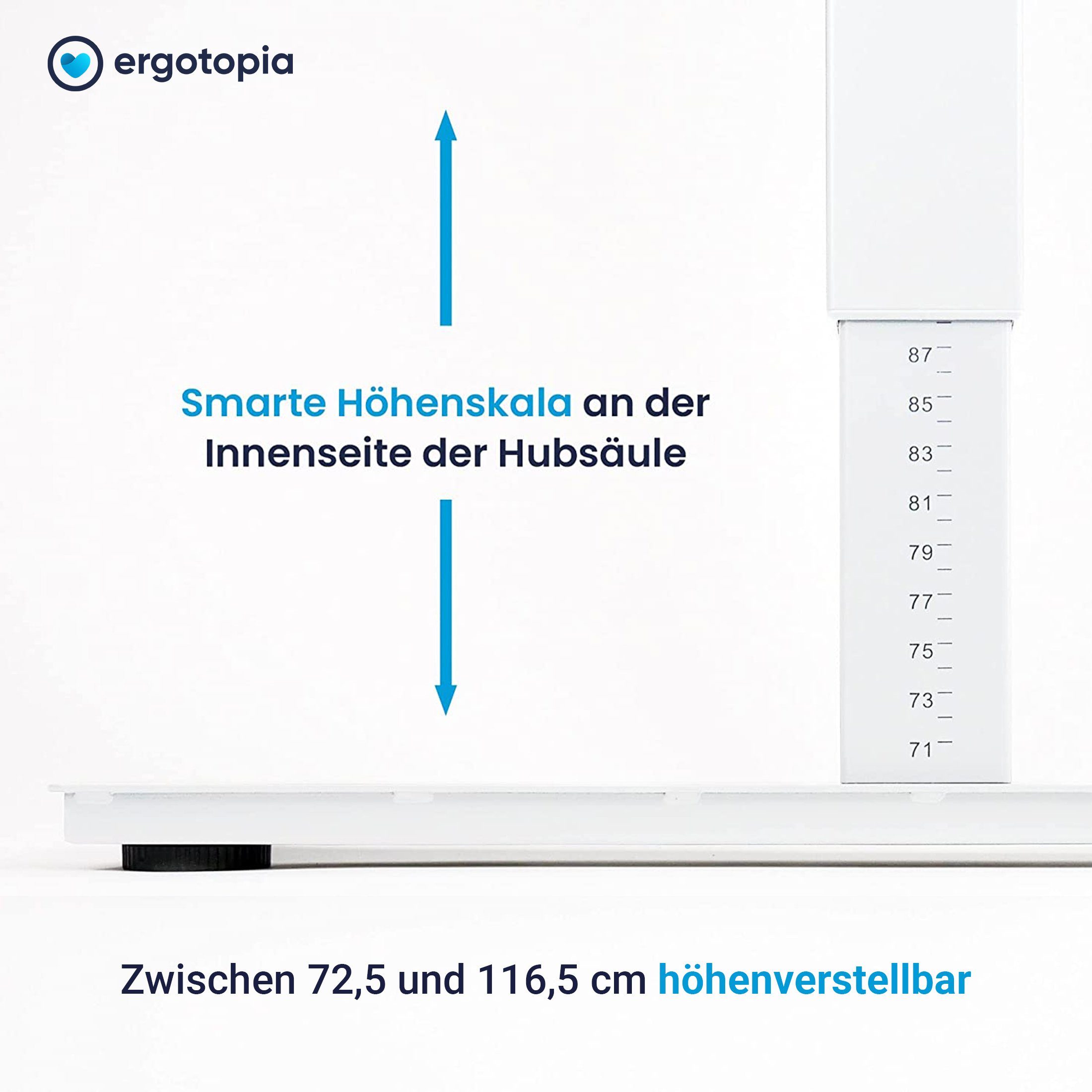 Kurbel verstellbar Budget Tischplatten, für Höhenverstellbarer Schreibtisch Schreibtisch, gängigen durch verstellbares Ergotopia Desktopia Höhenverstellbarkeit Tischgestell, Weiß Breite alle Per Kurbel