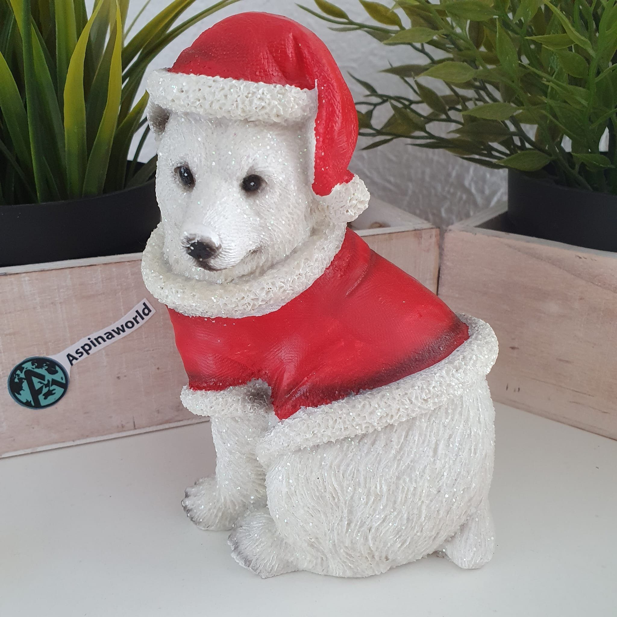 sitzt Weihnachts Eisbär Aspinaworld Figur Weihnachtsfigur 15 cm