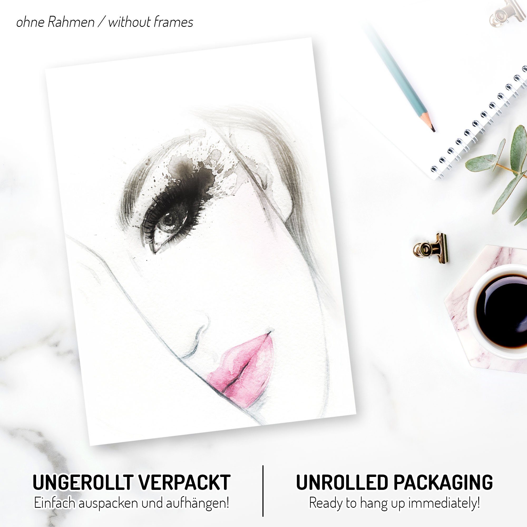 Kreative Feder Poster Beauty, Beauty (Set, 6 St), 6-teiliges Poster-Set, Wandbild, Posterwand, optional mit Rahmen