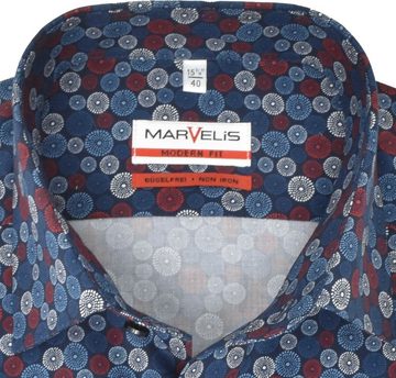 MARVELIS Kurzarmhemd Kurzarmhemd - Modern Fit - Muster - Bordeaux/Dunkelblau
