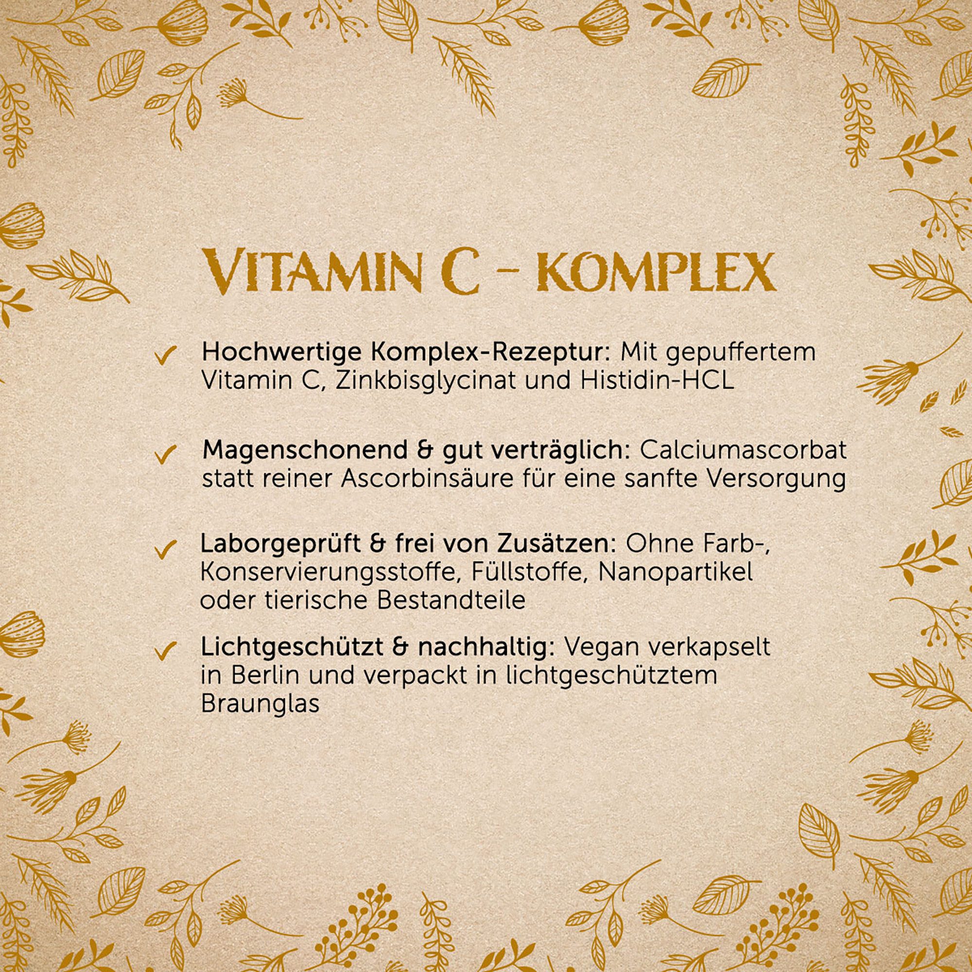Waldkraft. Erdling Vitamin C Komplex Kapseln, mit Zink & Histidin für schöne Haut & Haare und ein starkes Immunsystem à 120 St., 76,8 g