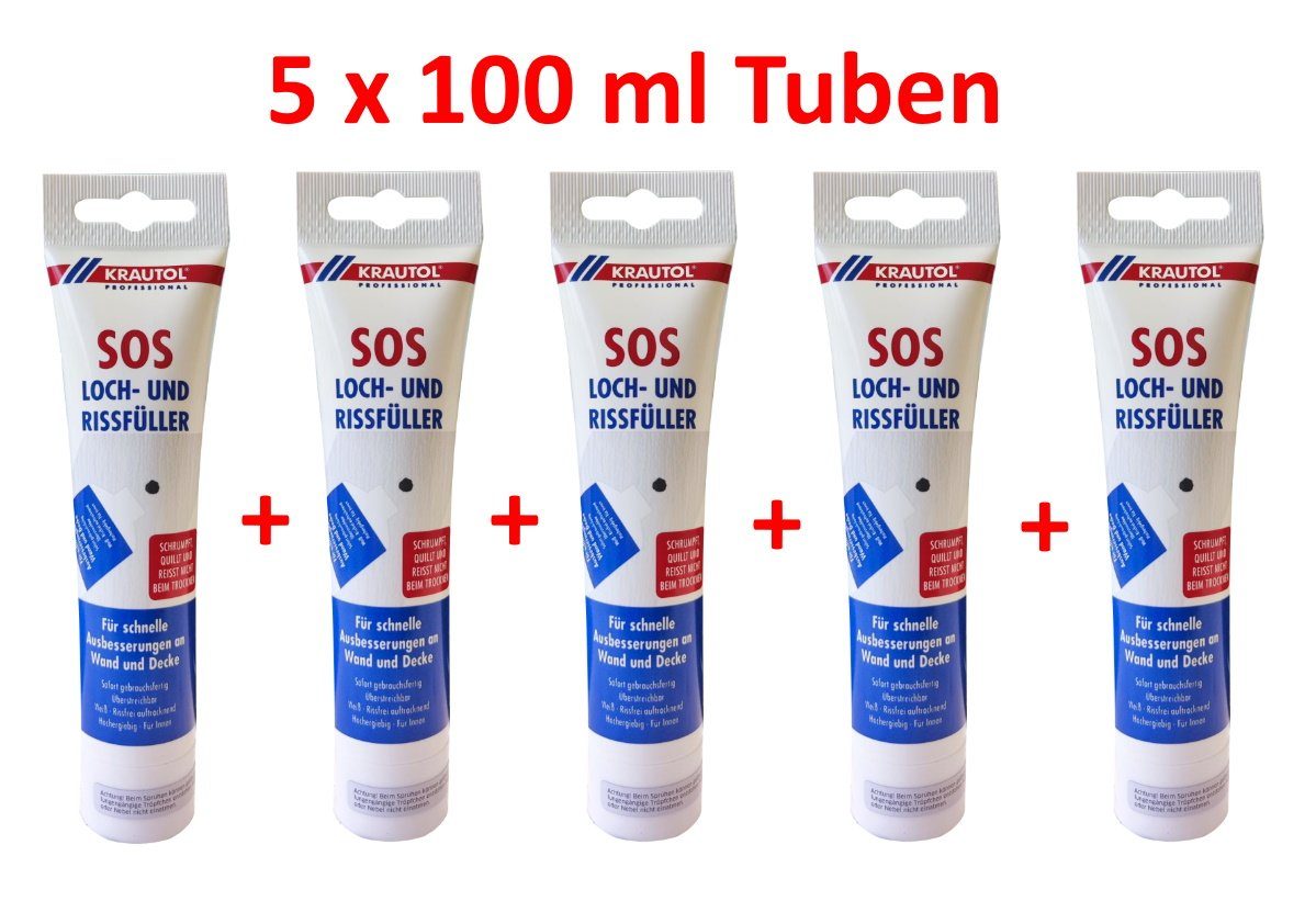 Krautol Fugenspachtel 5 x 100 ml Spachtel Tube SOS Loch- und Rissfüller weiss Krautol (5-St) Schrumpft, quillt und reisst nicht beim trocknen