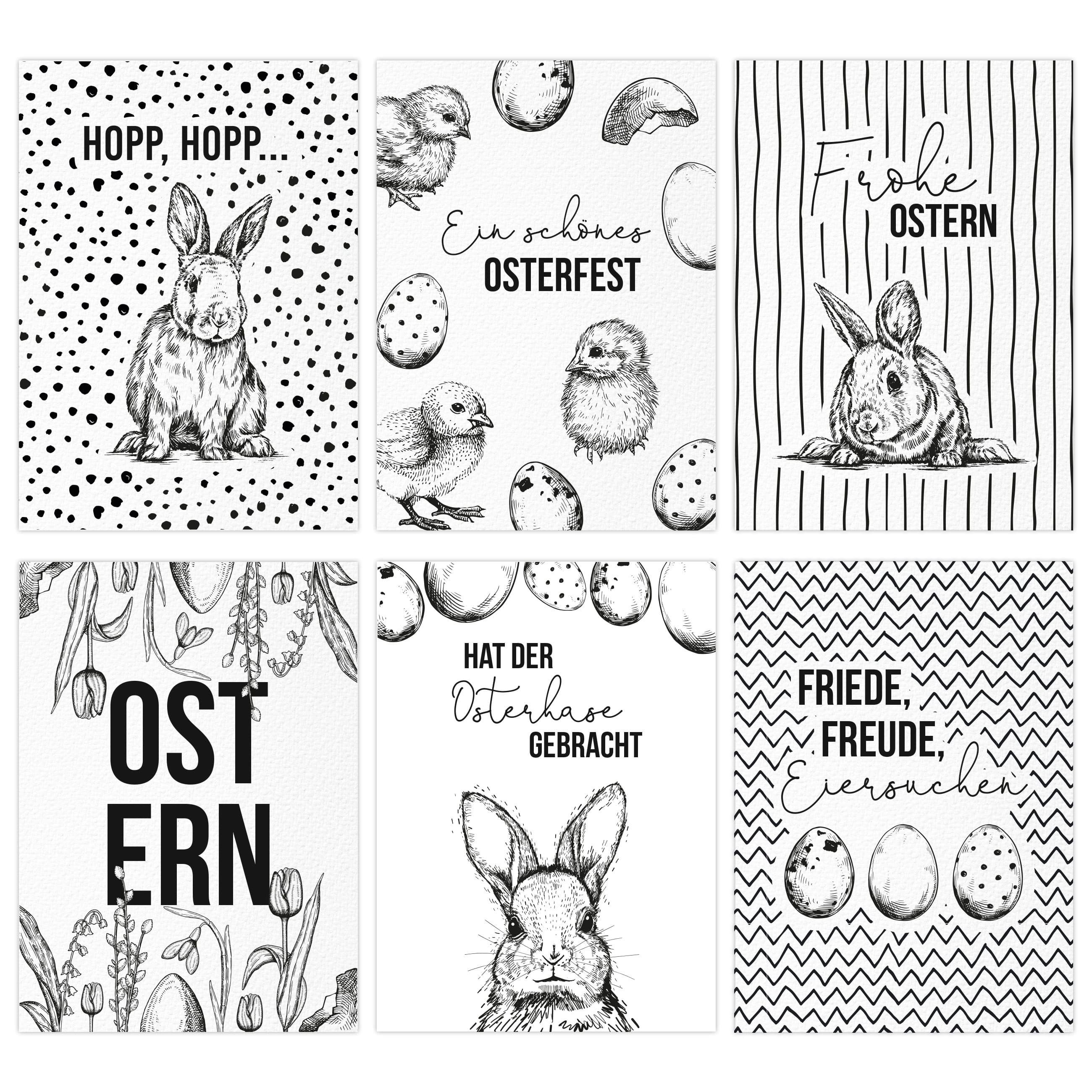 Postkarten Osterkarte Set Ostern zu Schwarz-Weiß PAPIERDRACHEN