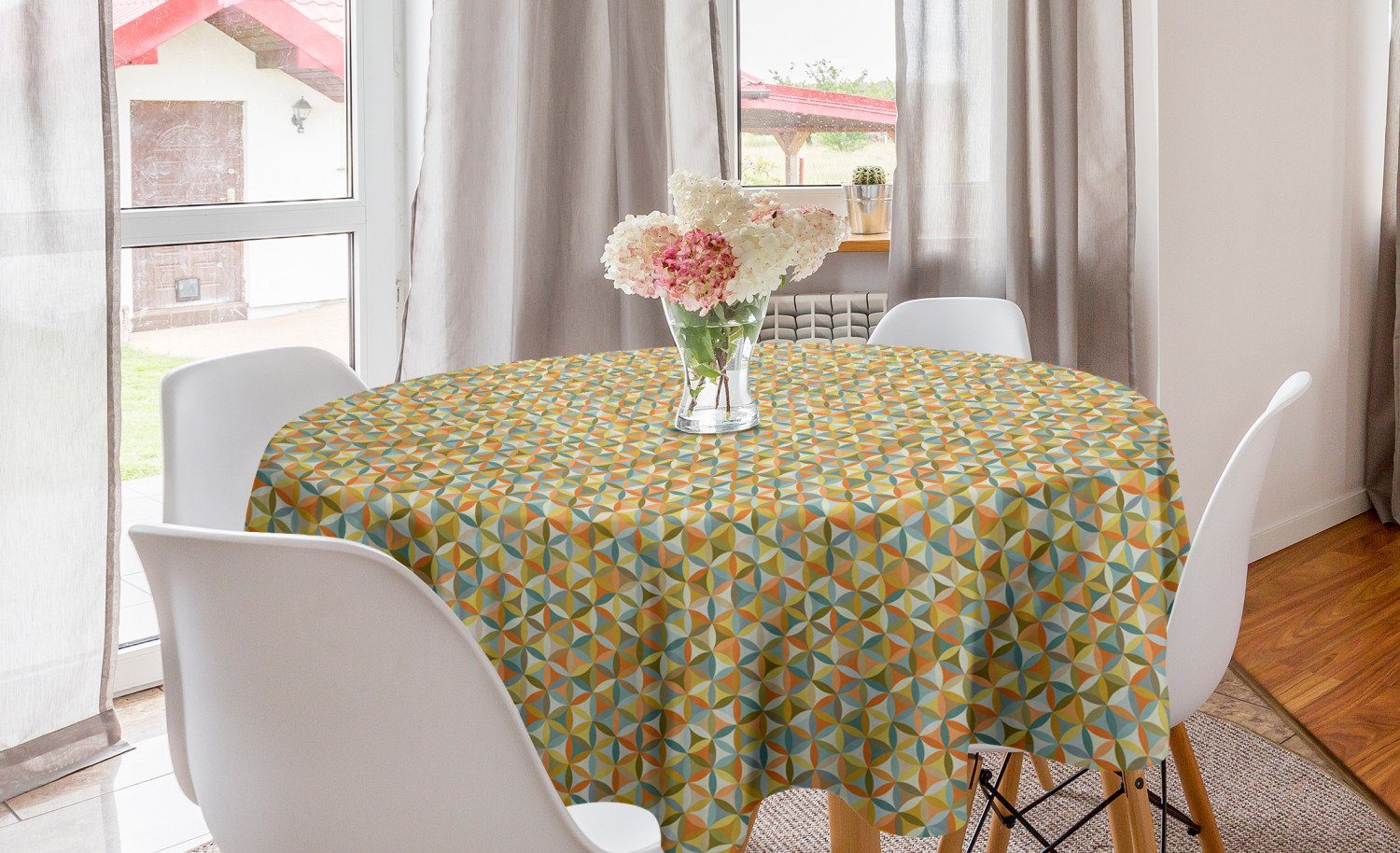 Abakuhaus Tischdecke Kreis Tischdecke Abdeckung für Esszimmer Küche Dekoration, Abstrakt Blume des Lebens Weinlese