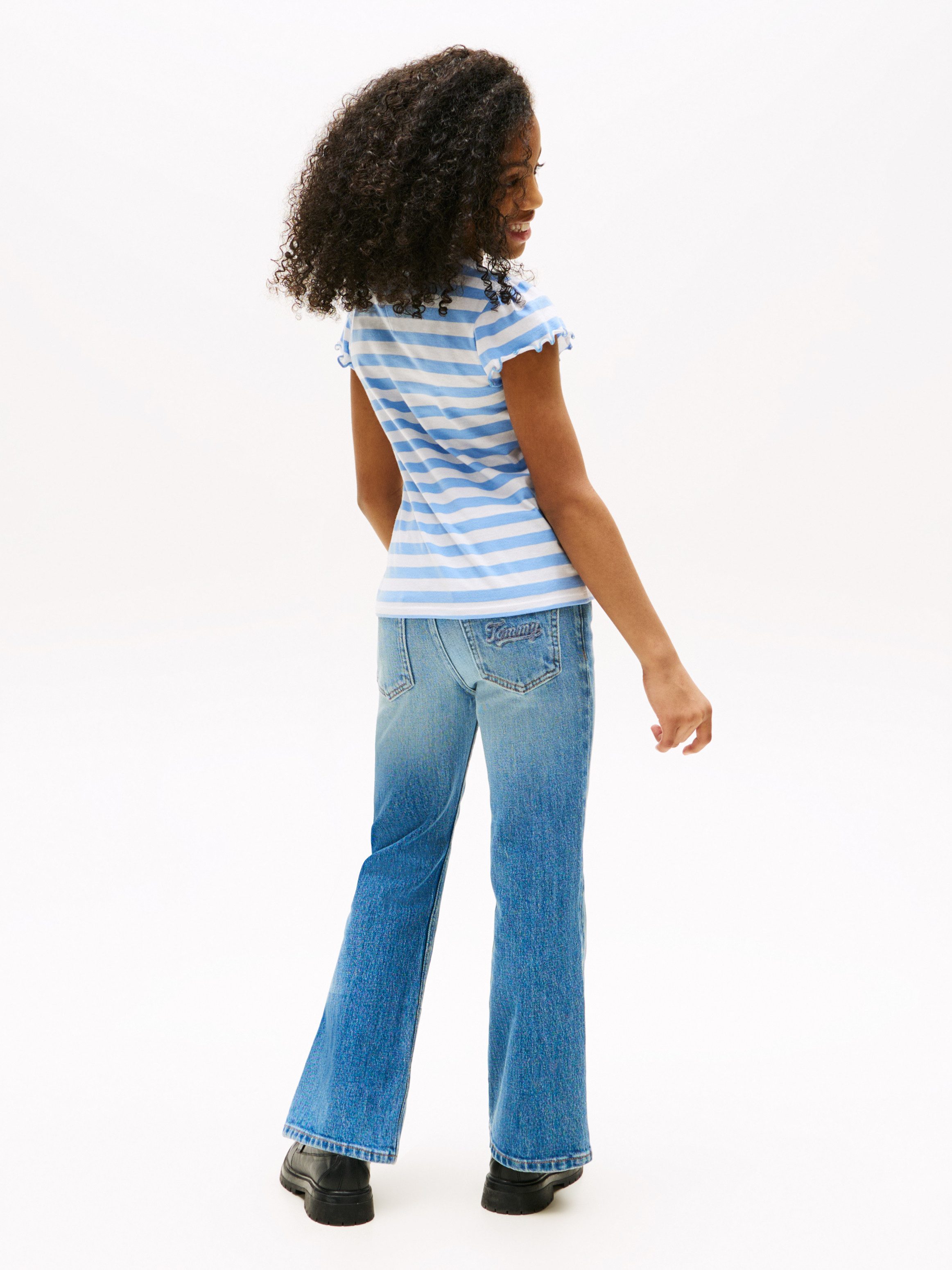 Tommy Hilfiger T-Shirt ESSENTIAL STRIPE RUFFLE TOP SS für Kinder bis 16 Jahre, mit gewellter Kante