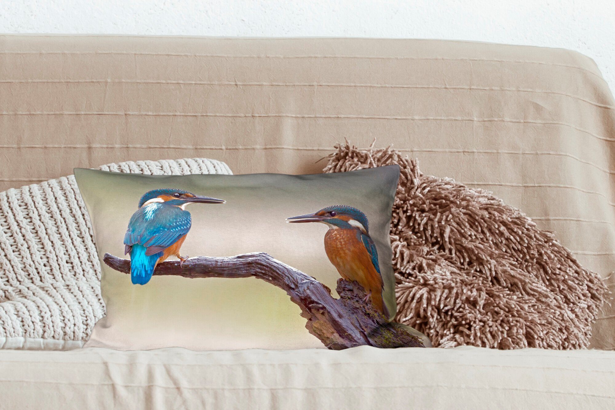 MuchoWow Dekokissen Eisvogel - Wohzimmer Blau Dekoration, mit Schlafzimmer Zierkissen, Füllung, - Dekokissen Orange