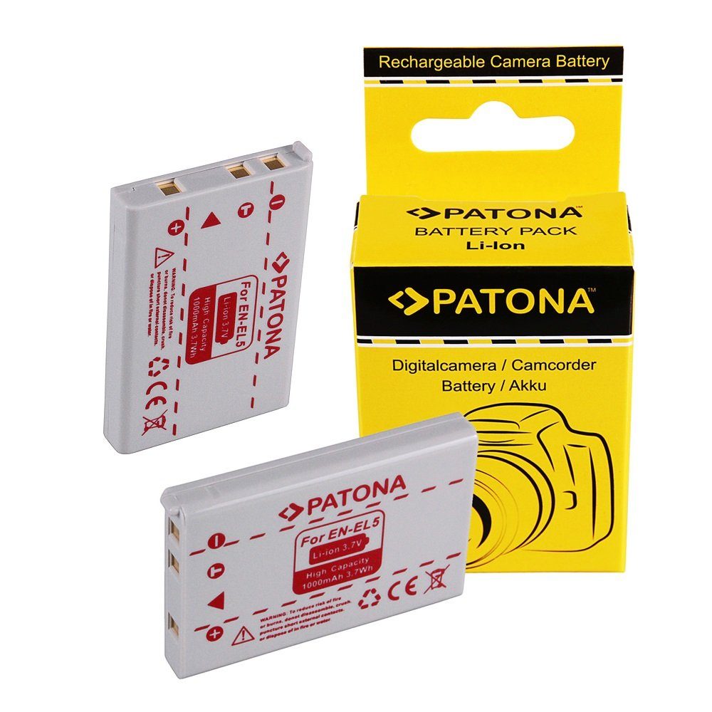 Patona 2x Akku für Nikon EN-EL5 Kamera-Akku Ersatzakku Kameraakku 1000 mAh (7,4 V, 2 St), COOLPIX 3700 4200 5200 7900 P5000 P100 P500 P5100 P6000 S10